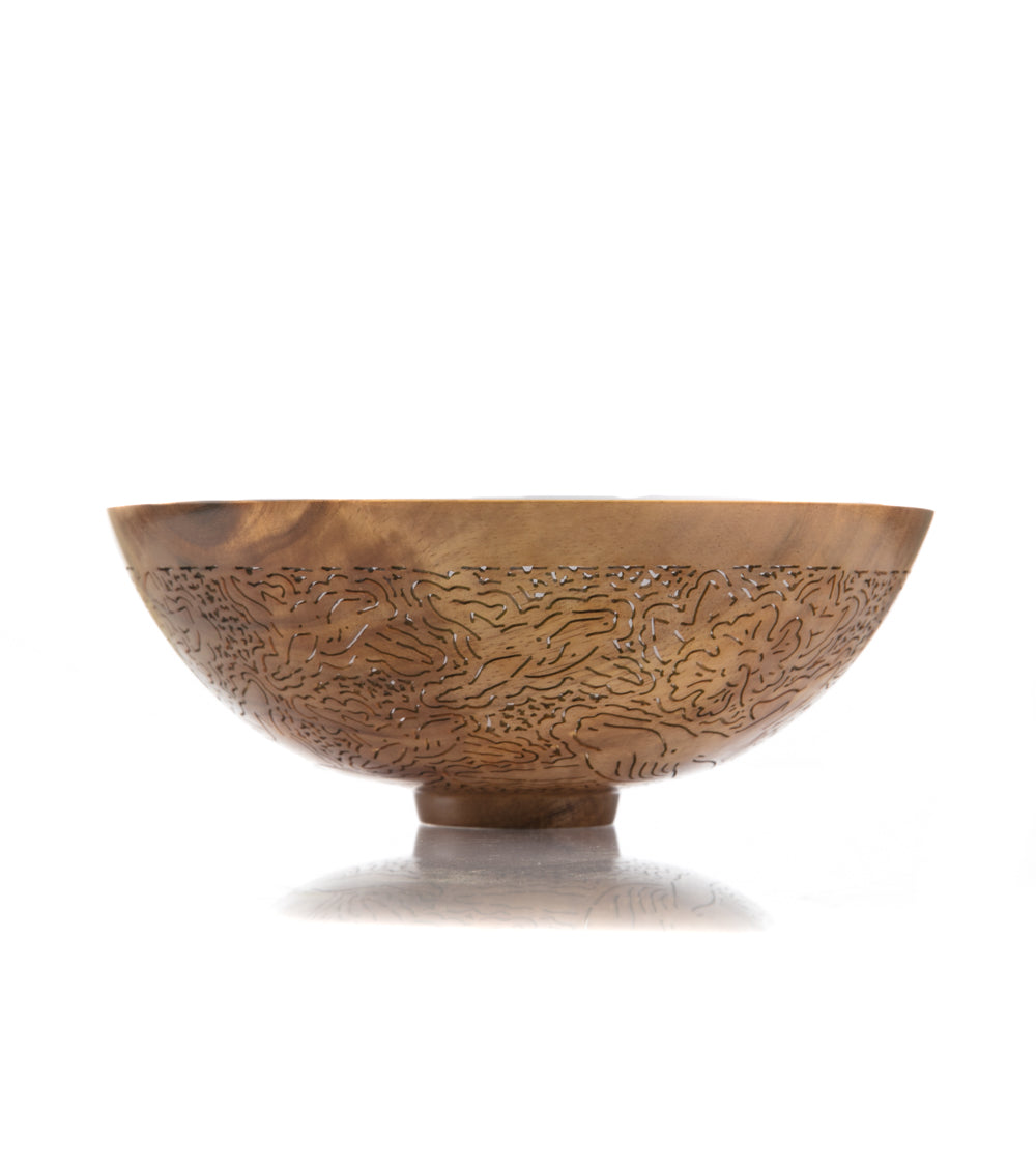 Handcrafted Pierced Koa Wood Bowl with Whale Design - Hawaiian Artisan Home Decor by Patrick & Peggy Bookey - Perfect for Wall Display, Table Centerpiece, or Gift Giving