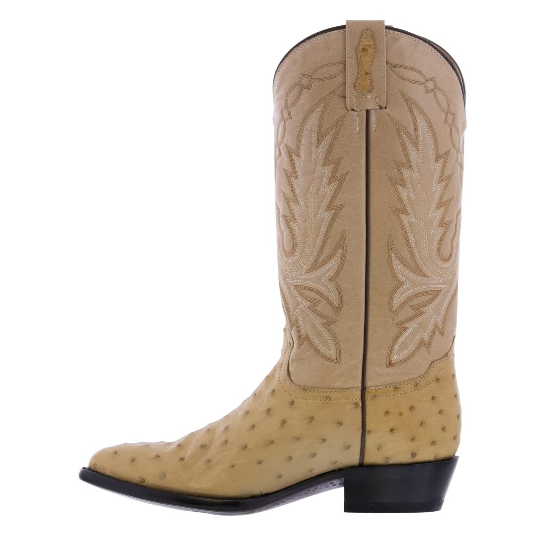 Authentic Men's Western Cowboy Boots with Real Ostrich Quill Skin - J Toe Design for Rodeo, Country Music Festivals & Western Fashion