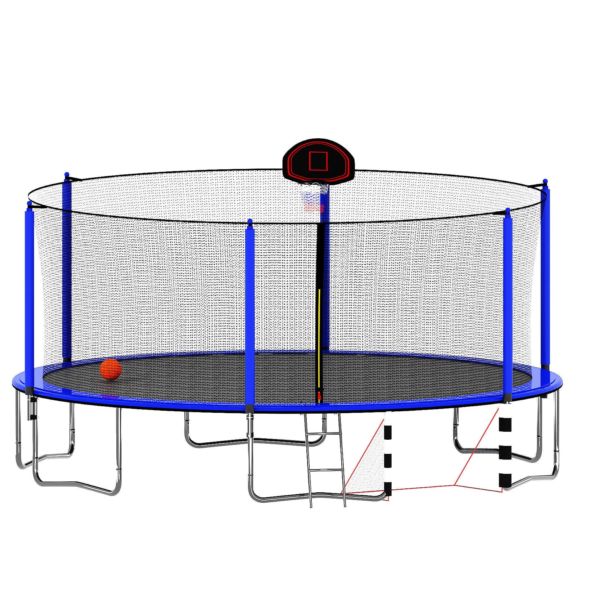 16FT Trampoline with Basketball Hoop, Pump & Ladder - Includes Inner Safety Enclosure & Soccer Goal - Blue - Perfect for Backyard Fun, Outdoor Exercise & Family Bonding