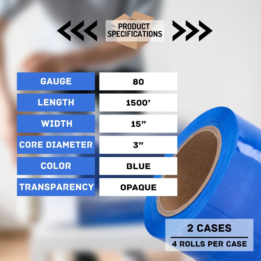 Blue Stretch Wrap for Moving - 8 Pack (15