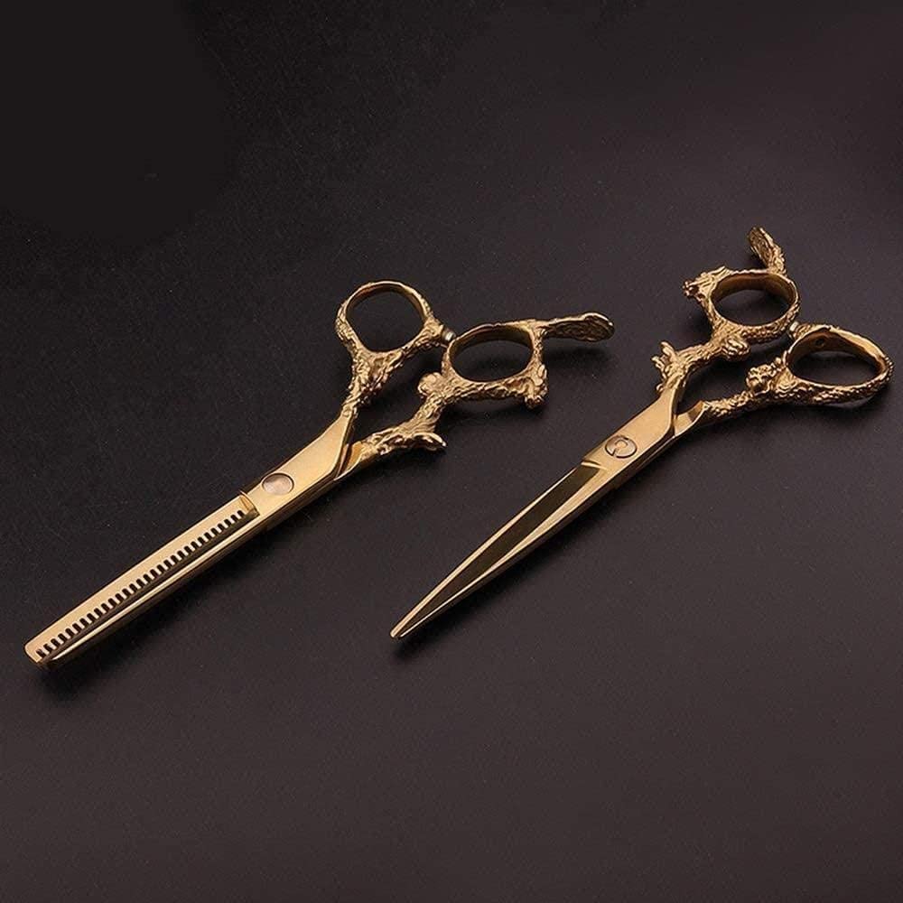 Professional 6-Inch Gold Hair Cutting Scissors Set - Sharp Barber Shears with Teeth & Straight Blades for Styling, Trimming, and Thinning - Perfect for Home, Salon, and DIY Haircuts