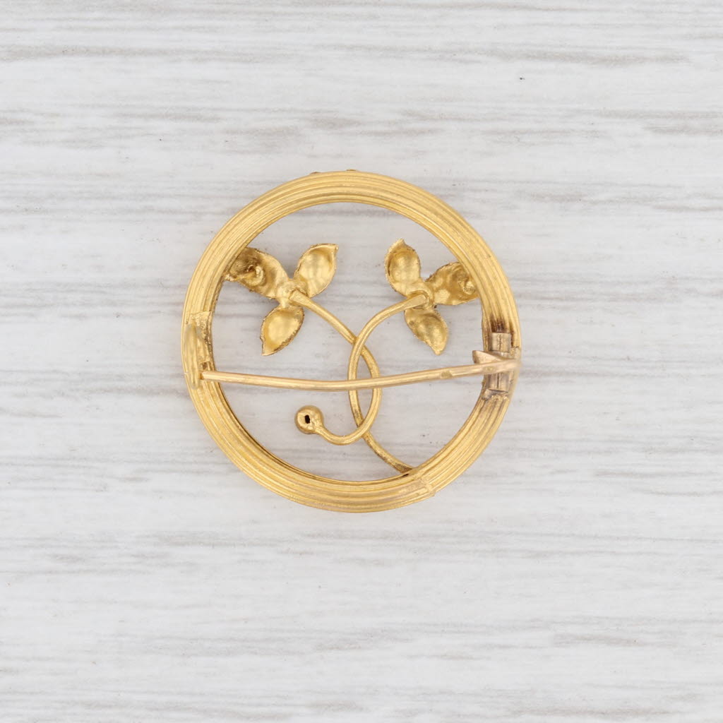 Antique French Floral Brooch - 18k Yellow Gold with Cultured Pearls - Vintage Jewelry for Weddings, Parties & Special Occasions