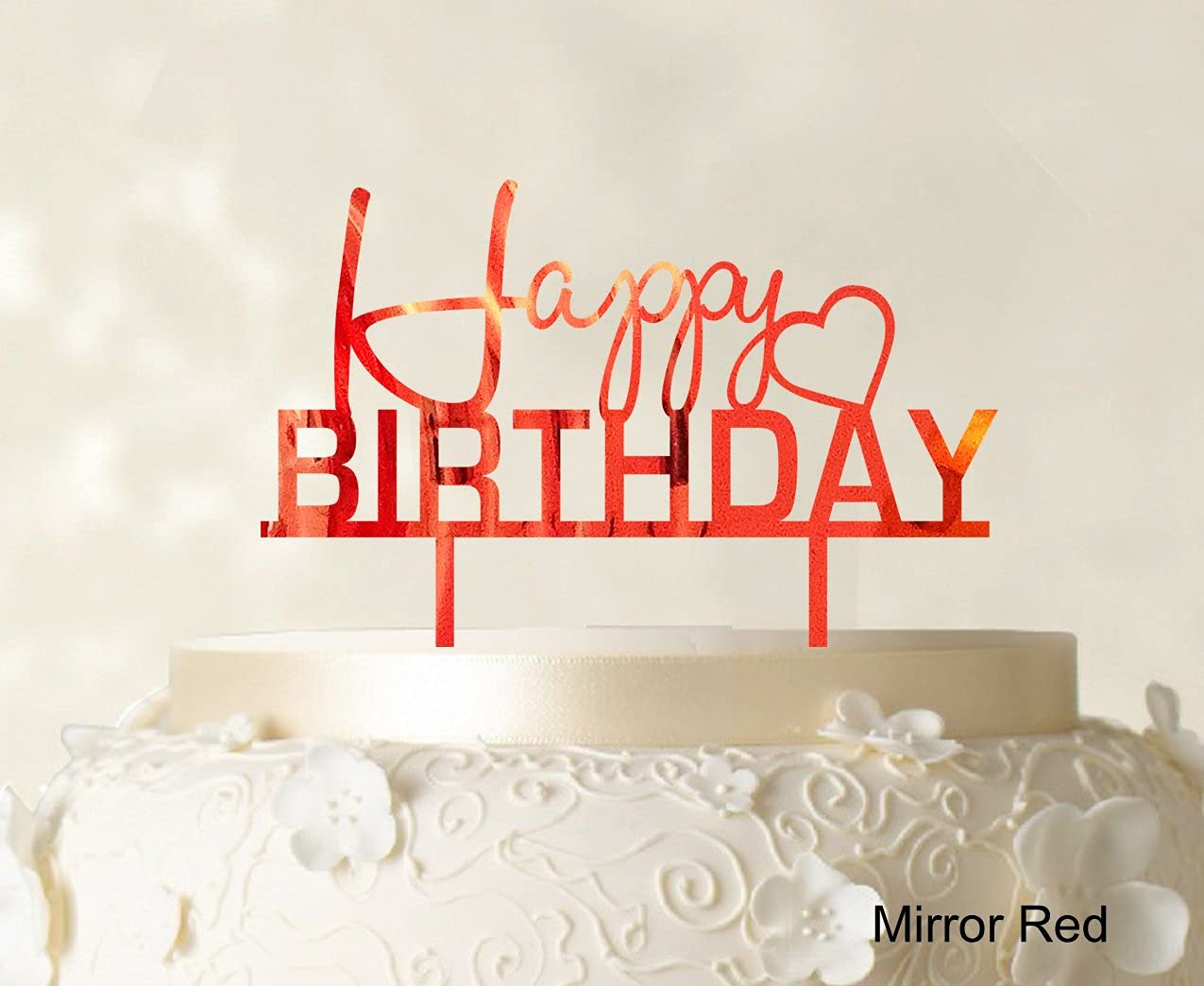 Personalized Happy Birthday Cake Topper - Mirror Red Cake Decorations (6