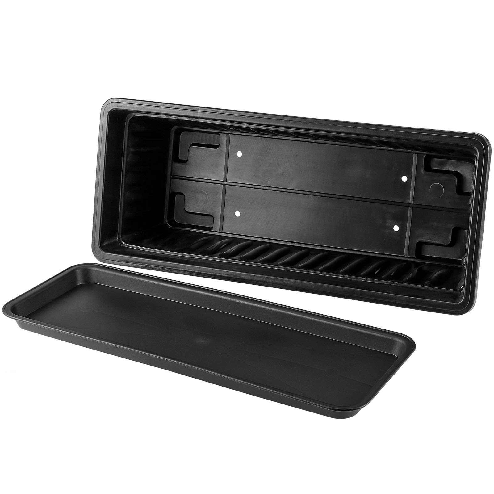 6 Pack 17 Inch Plastic Flower Window Box with Drainage Tray - Black Garden Planter for Vegetables, Herbs & Flowers - Ideal for Windowsill, Patio, Balcony & Porch Decor - Includes 30 Free Plant Labels (Outdoor/Indoor Use)