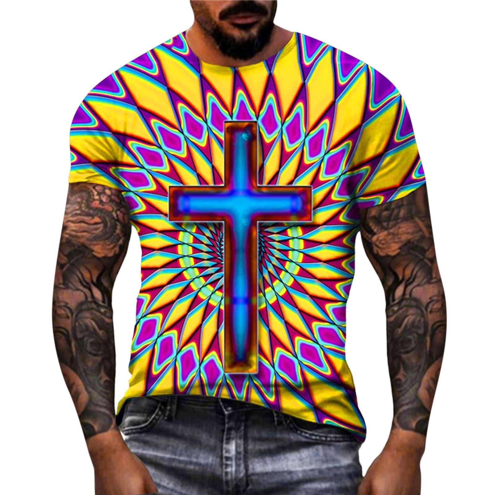 ZDFER Men's Short Sleeve T-Shirt - Faith Jesus Cross Print Athletic Crewneck Tee for Workout, Streetwear & Casual Wear | Spring Summer Comfort Top