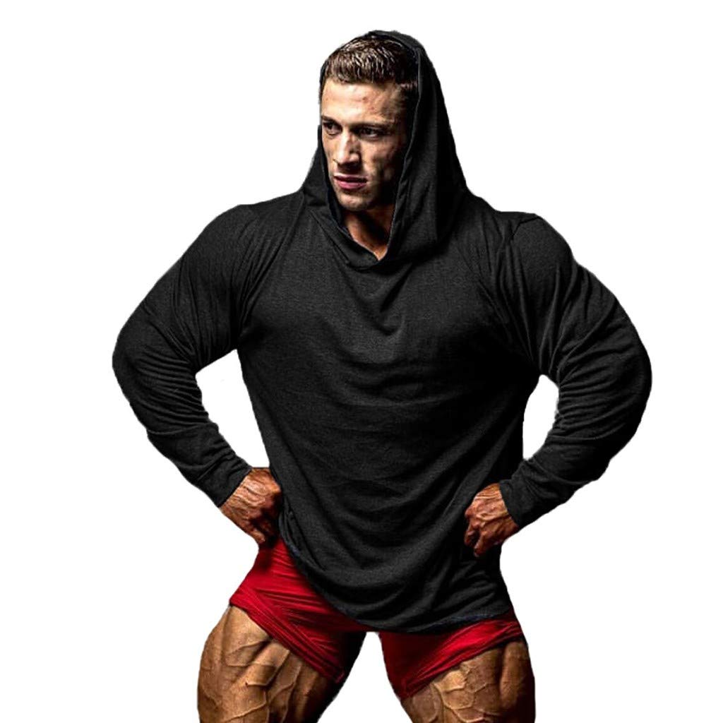 Men's Solid Color Long Sleeve Hoodie - Stretchable Fitness Pullover for Gym & Running | Comfortable Workout Jacket for Men | Perfect for Outdoor Training & Casual Wear