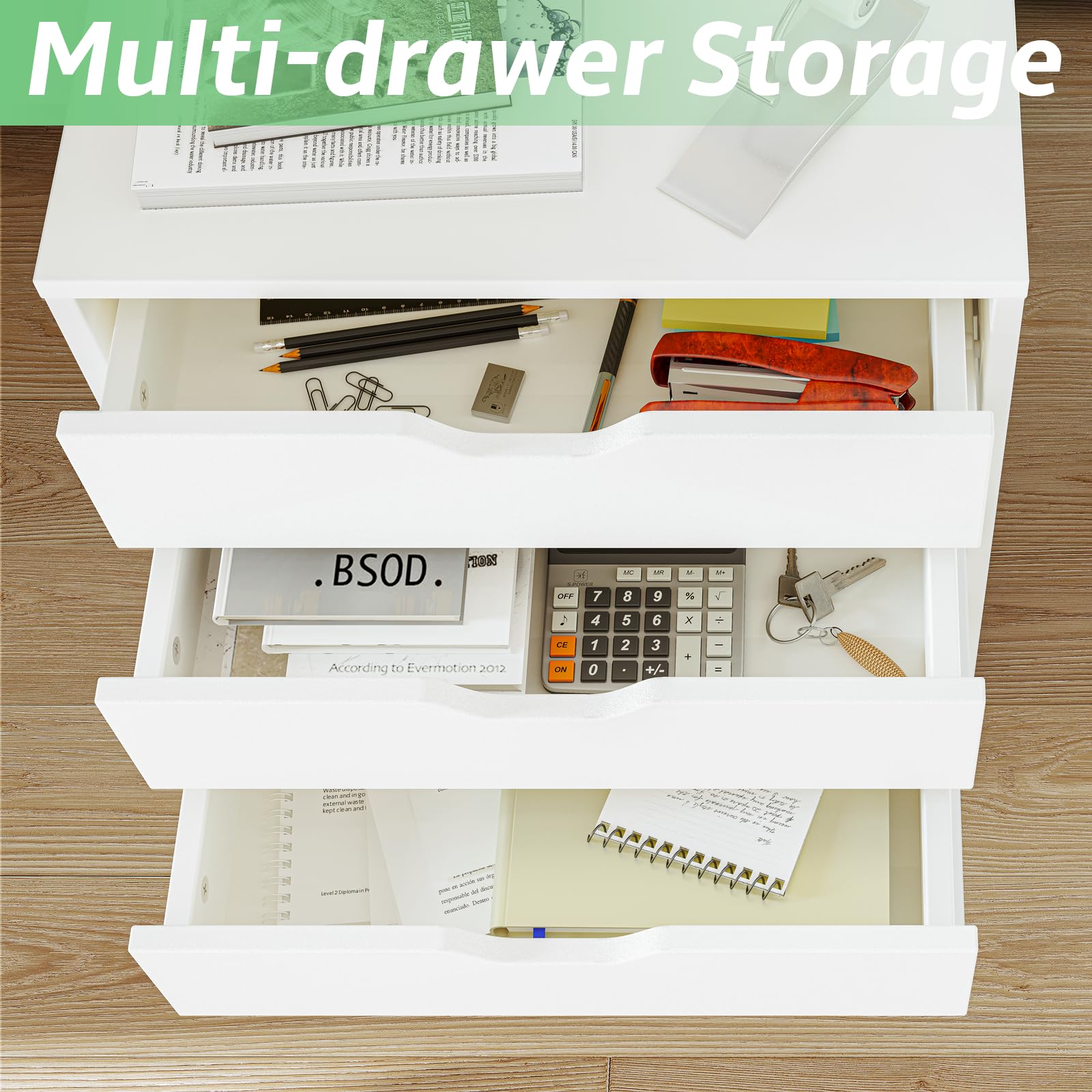 MAXTOWN 5-Drawer Rolling Storage Dresser Cabinet with Wheels - White Under Desk Organizer for Home Office, Bedroom & Dorm - Perfect for Files, Stationery & Clothes Storage