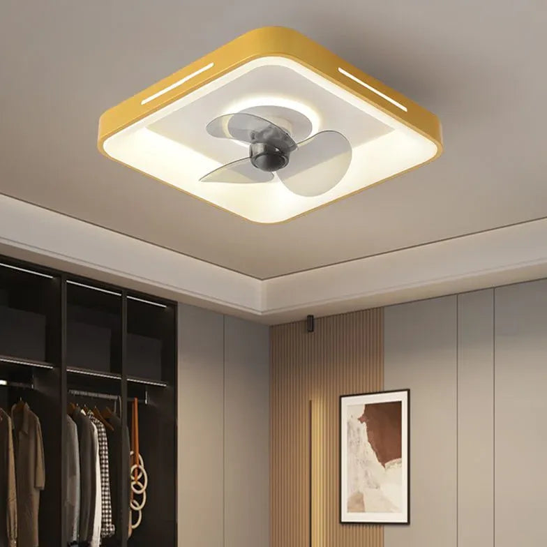 Square 3-Blade Ceiling Fan with LED Light Kit - Modern Low Profile Flush Mount for Bedroom, Living Room & Office
