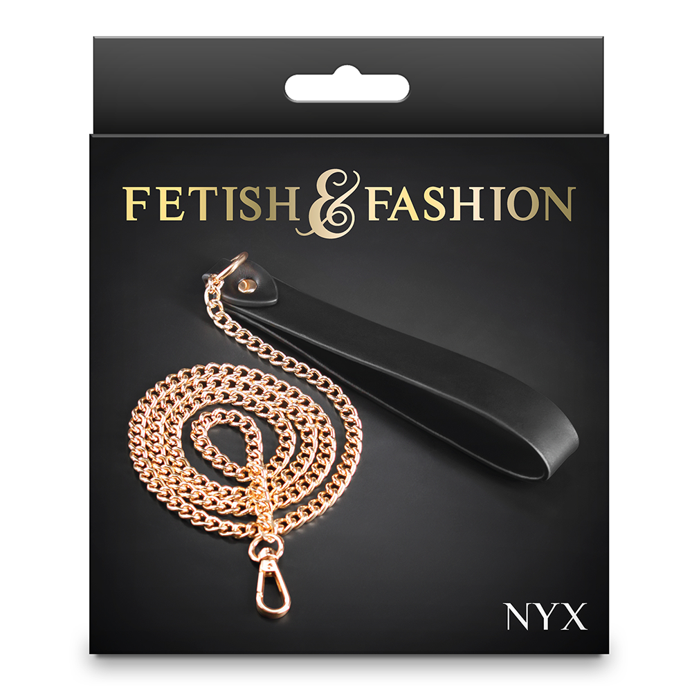 Nyx Black & Gold Faux Leather Chain Leash - Fashionable Fetish Accessory for BDSM, Cosplay & Gothic Style - Perfect for Role Play, Costume Parties & Pet Play Scenes
