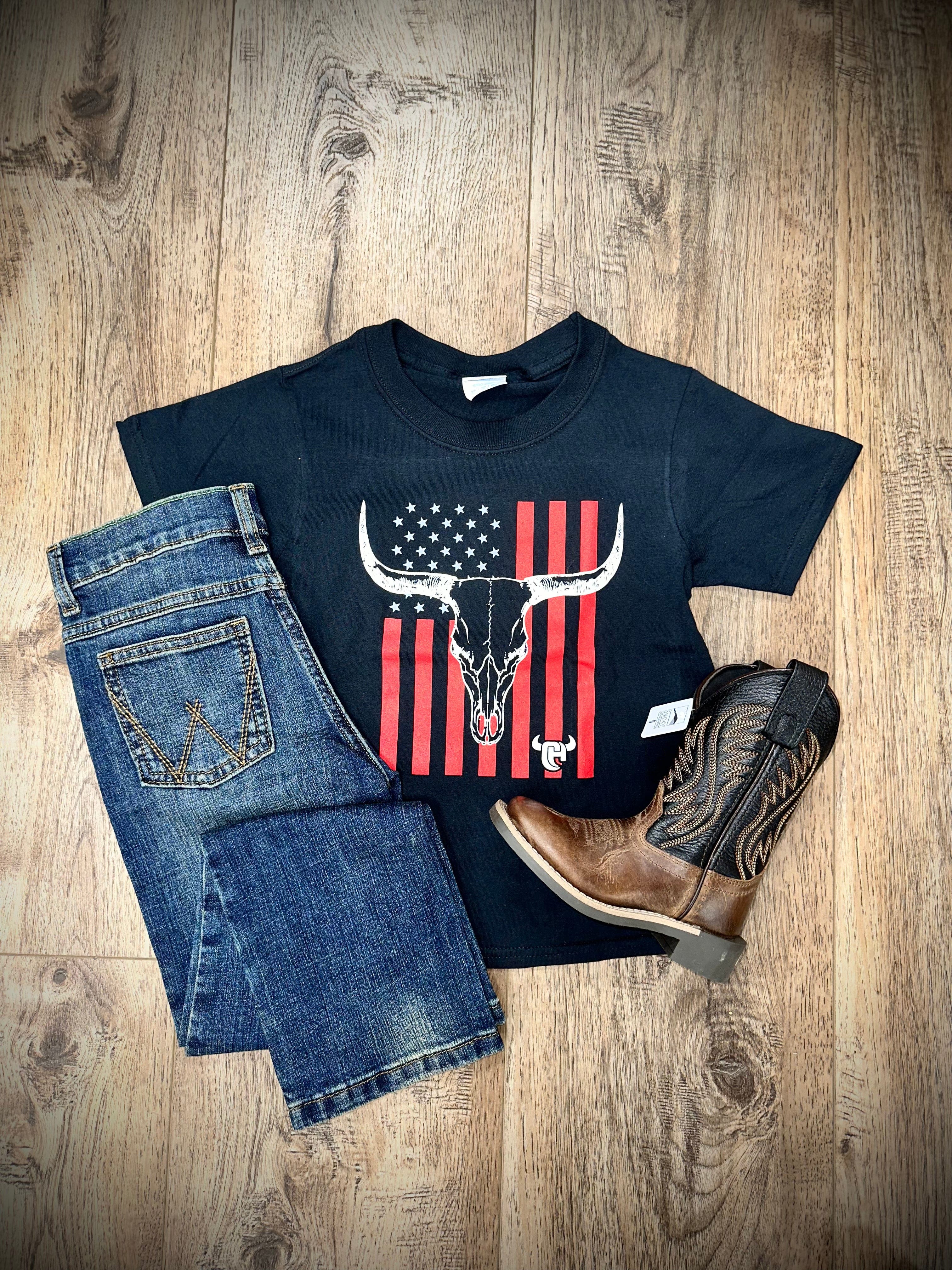 Boys' CH Skull Flag Black T-Shirt - Trendy Graphic Tee for Casual Wear & Street Style