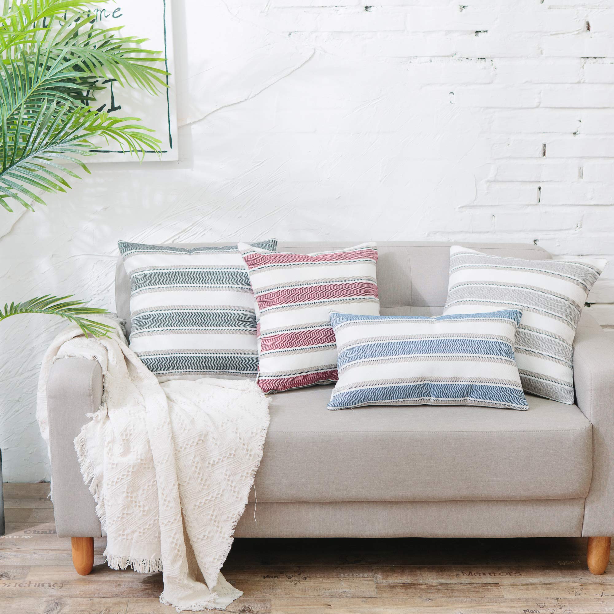 Soft Faux Linen Decorative Throw Pillow Cover - Black & White Striped Lumbar Cushion Case with Hidden Zipper (12x18 Inch) for Bed, Sofa, Car & Home Decor