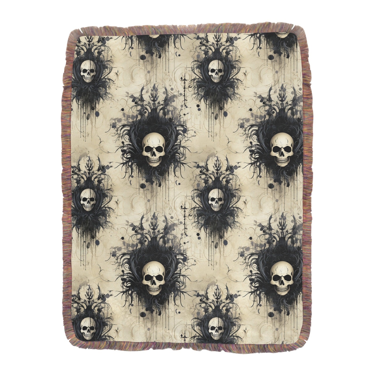 Gothic Skulls Ultra Soft Mixed Fringe Blanket - 60x80 Inch Cozy Throw Blanket for Bed, Couch & Halloween Decor