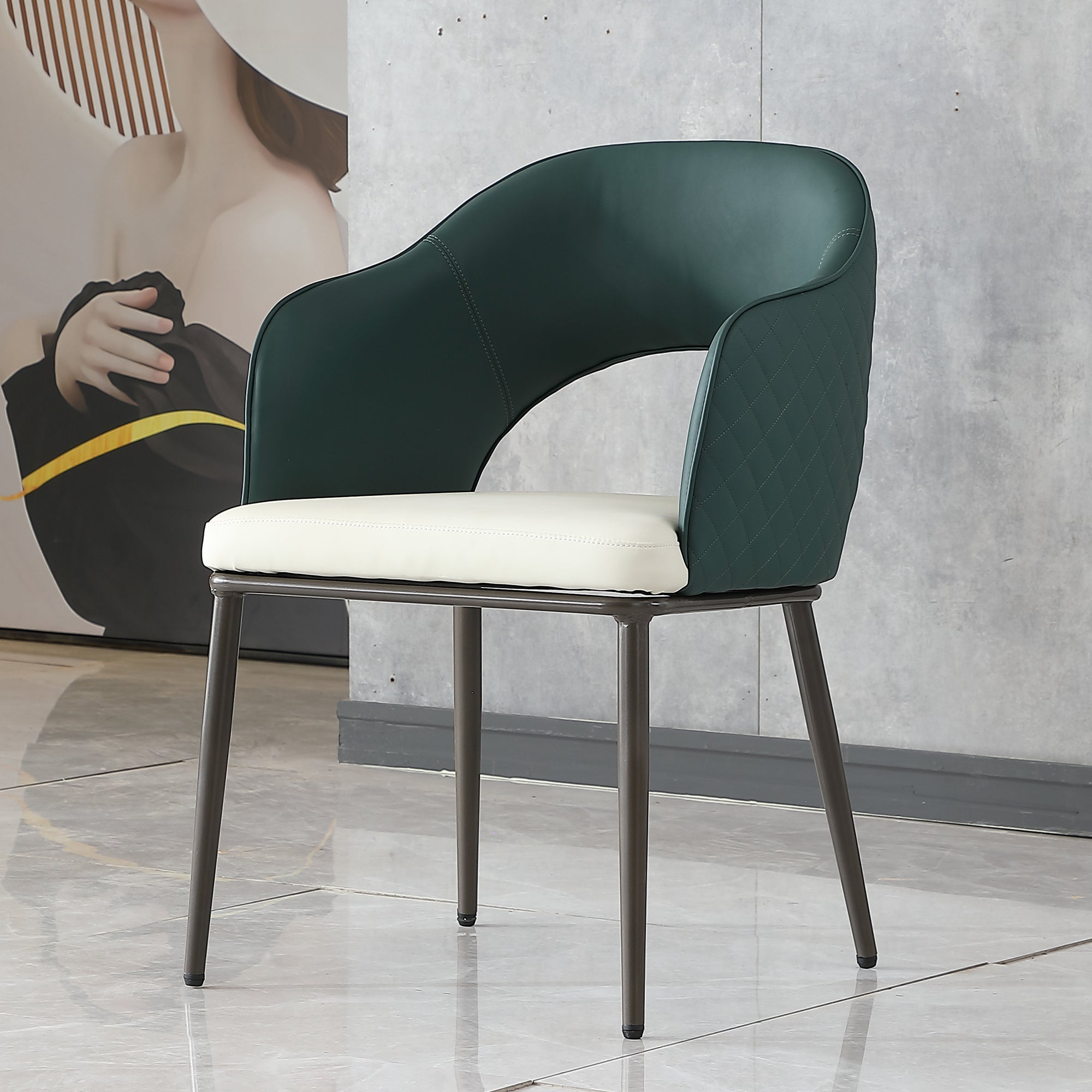 Modern Faux Leather Dining Chairs Set of 2 - Metal Legs, Green Upholstered Kitchen & Dining Room Chairs for Home, Restaurant, or Office Use