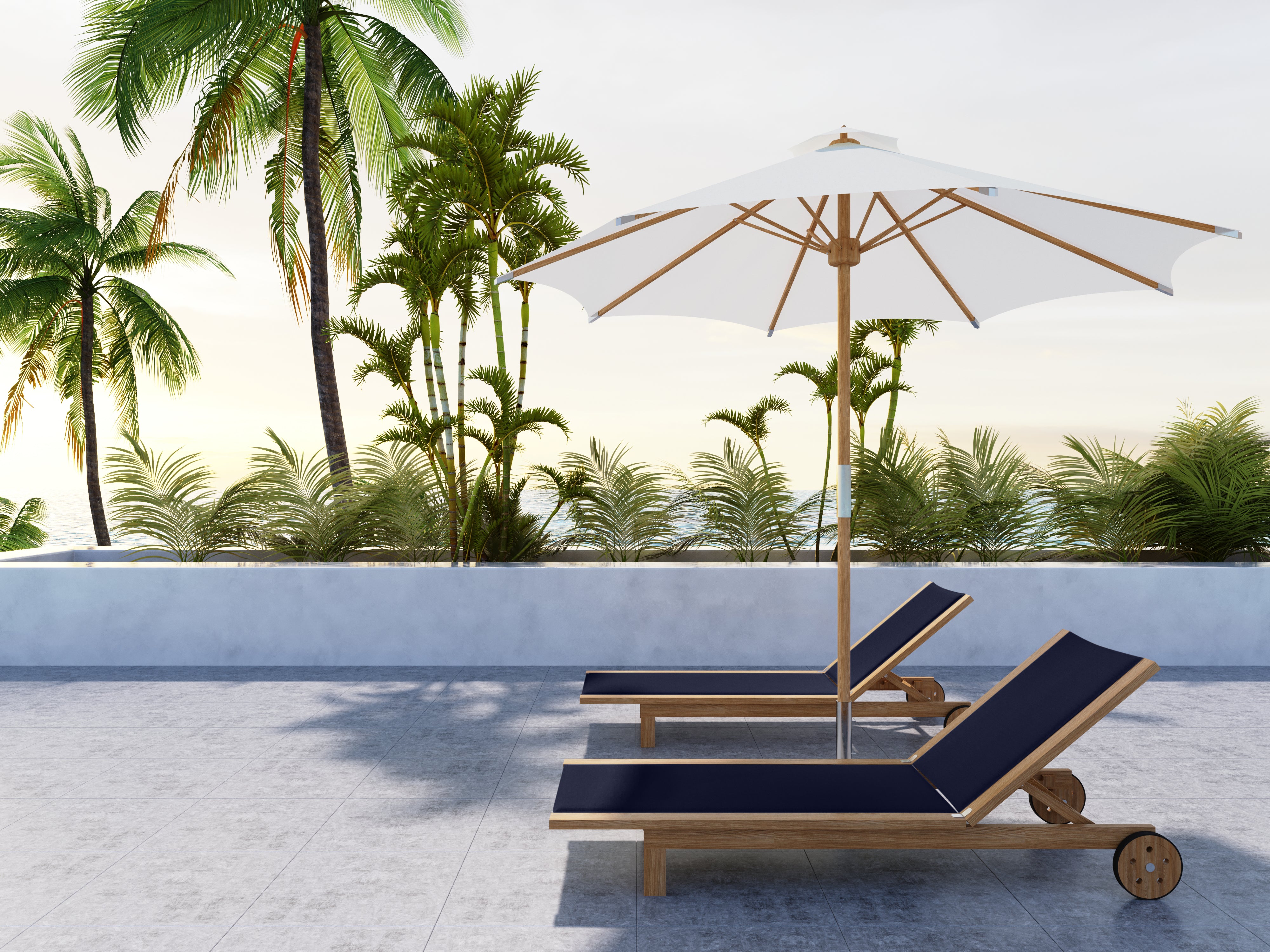 Premium Black Elie Teak Outdoor Reclining Sun Lounger with Rear Wheels - Durable Patio Poolside Chaise Lounge for Backyard, Beach & Garden Relaxation