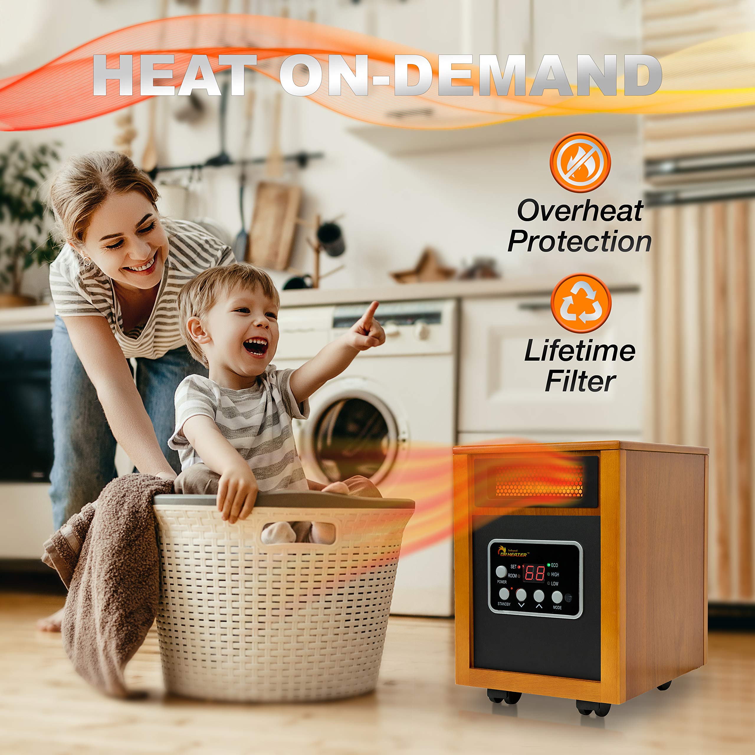 Dr Infrared Heater Portable Space Heater 1500W with Remote Control - Cherry Red - Fast Heating for Bedroom, Office & Indoor Use - Energy Efficient & Quiet Operation - Perfect for Winter & Cold Weather