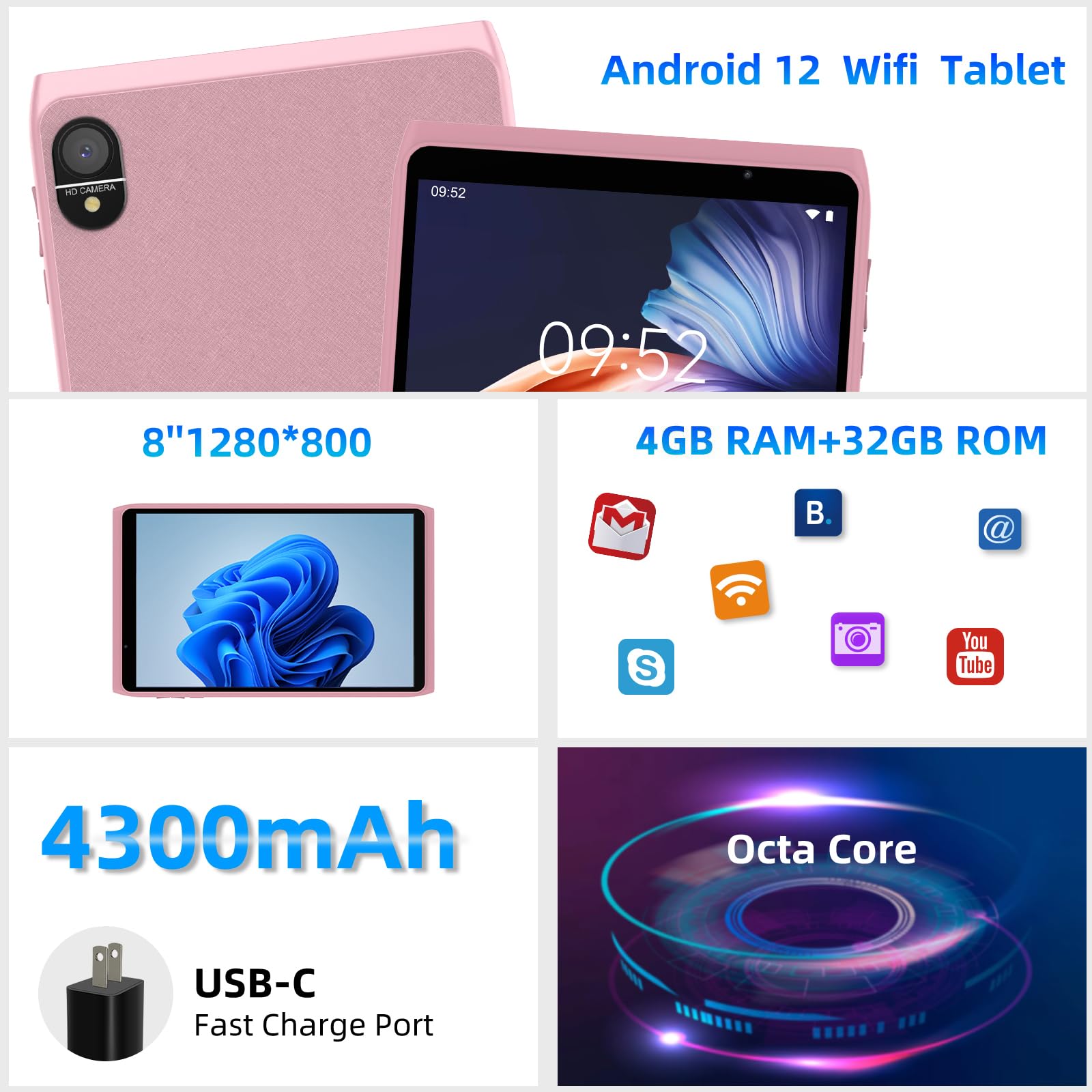 ZZB CP81 10.1 Inch Android Tablet (Pink) - Fast Quad-Core Processor, 64GB Storage, HD IPS Display - Perfect for Online Learning, Entertainment & Work