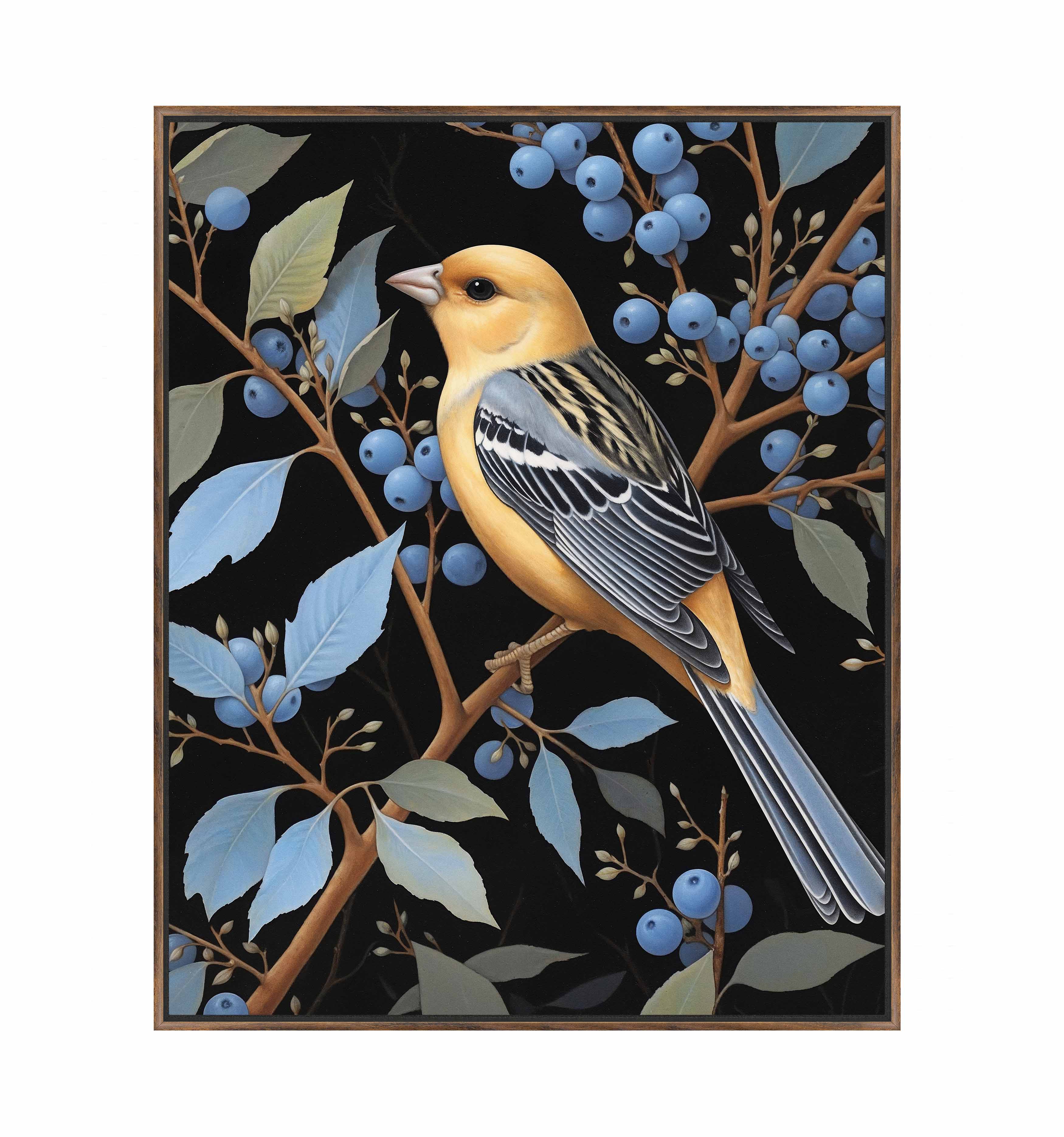 Bounty of Blue Oriole Amidst Berries Gallery Wrapped Canvas - Stunning Nature Wall Art for Living Room, Bedroom & Office Decor