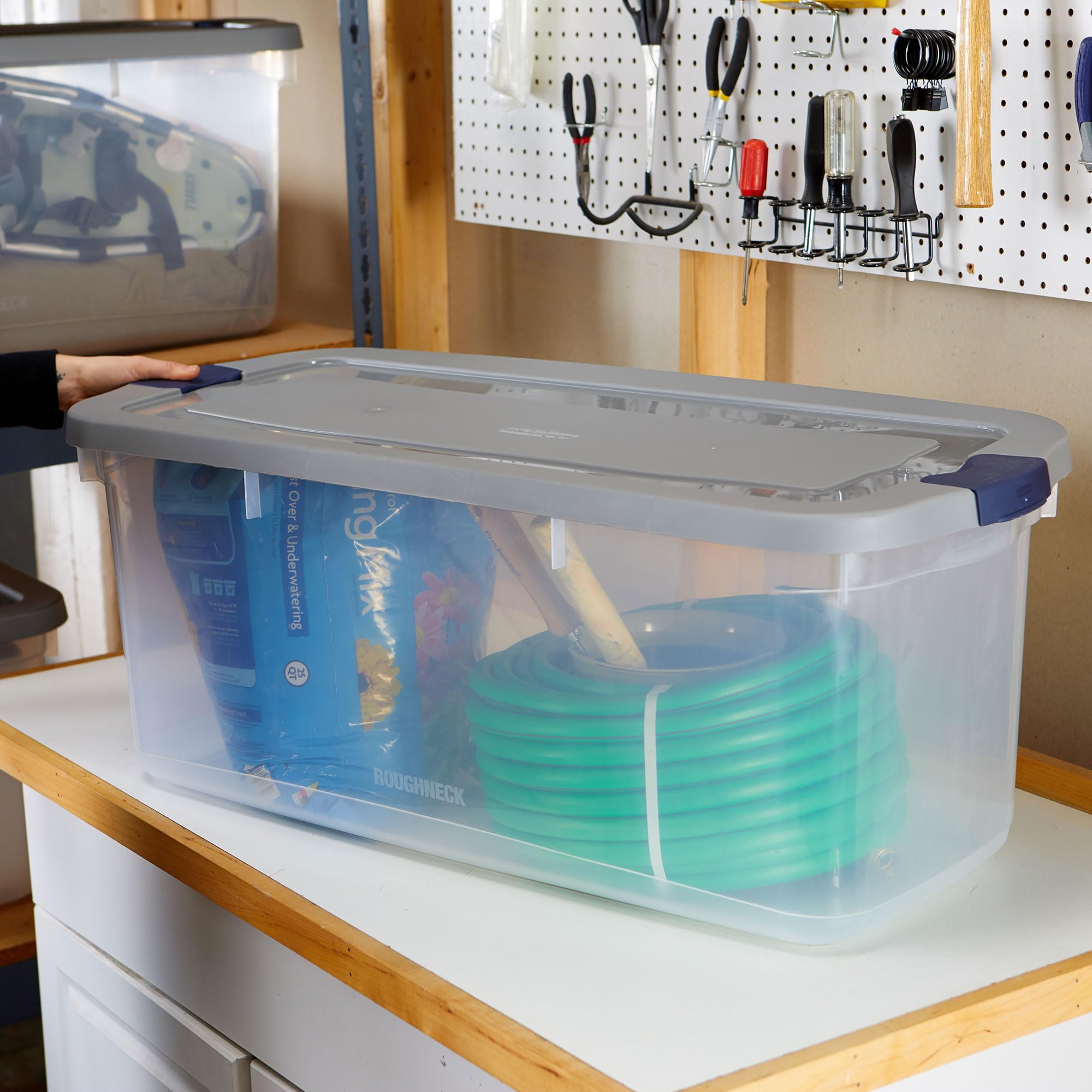 Rubbermaid 1785786 Clear 95-Quart Roughneck Storage Tote Boxes, 4-Pack - Durable Plastic Bins for Home Organization, Garage Storage & Moving Supplies