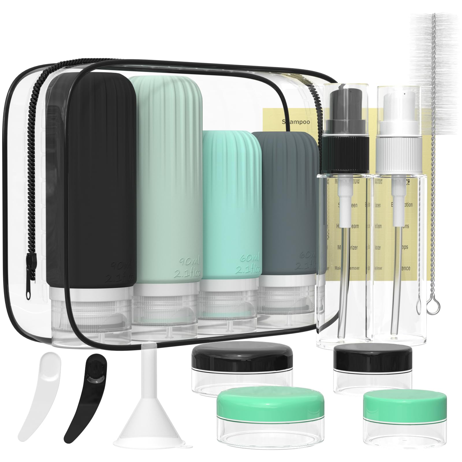 16 Pack TSA Approved Travel Bottles Set - BPA Free Leakproof Silicone Toiletry Containers for Shampoo, Conditioner & Lotion | Perfect for Airplane Carry-On, Gym & Vacation Essentials