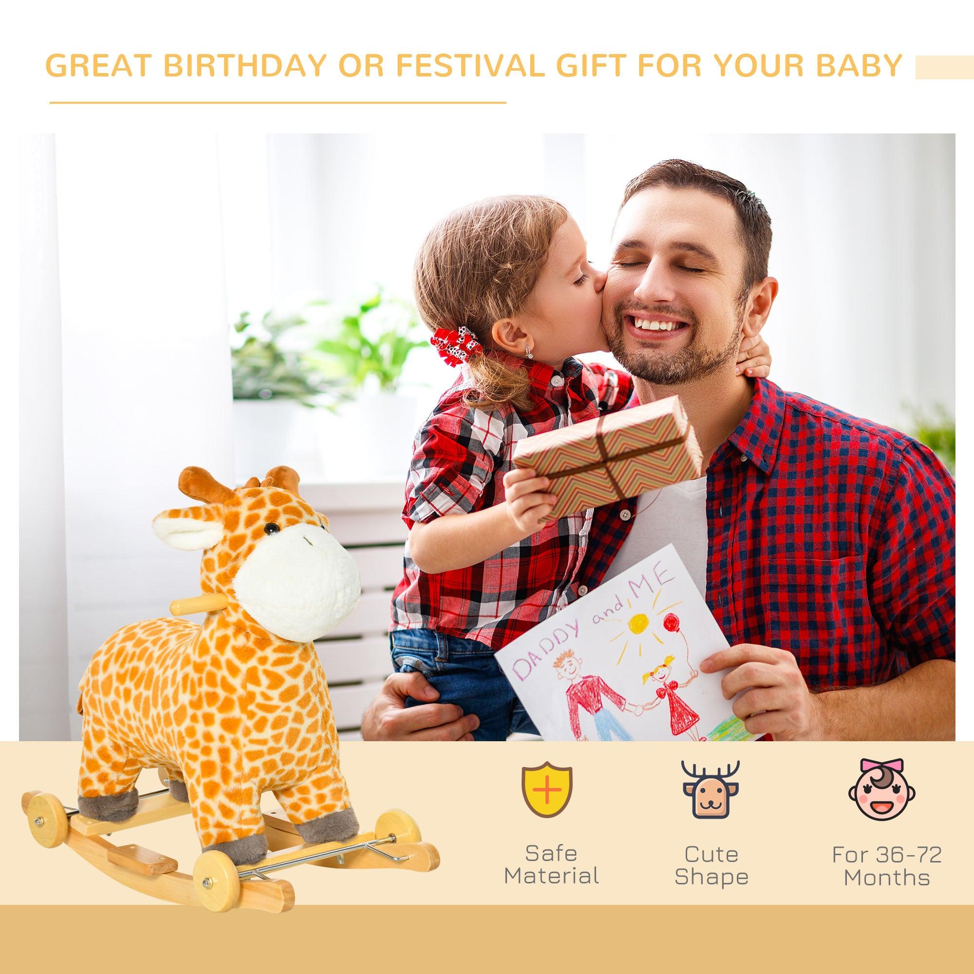 2 in 1 Kids Plush Ride On Rocking Horse Toy - Giraffe Shaped Rocker with Realistic Sounds for Toddlers Ages 3-6 | Yellow Soft Animal Rocking Toy for Playroom, Nursery & Birthday Gifts | Indoor Toddler Activity Toy for Boys & Girls