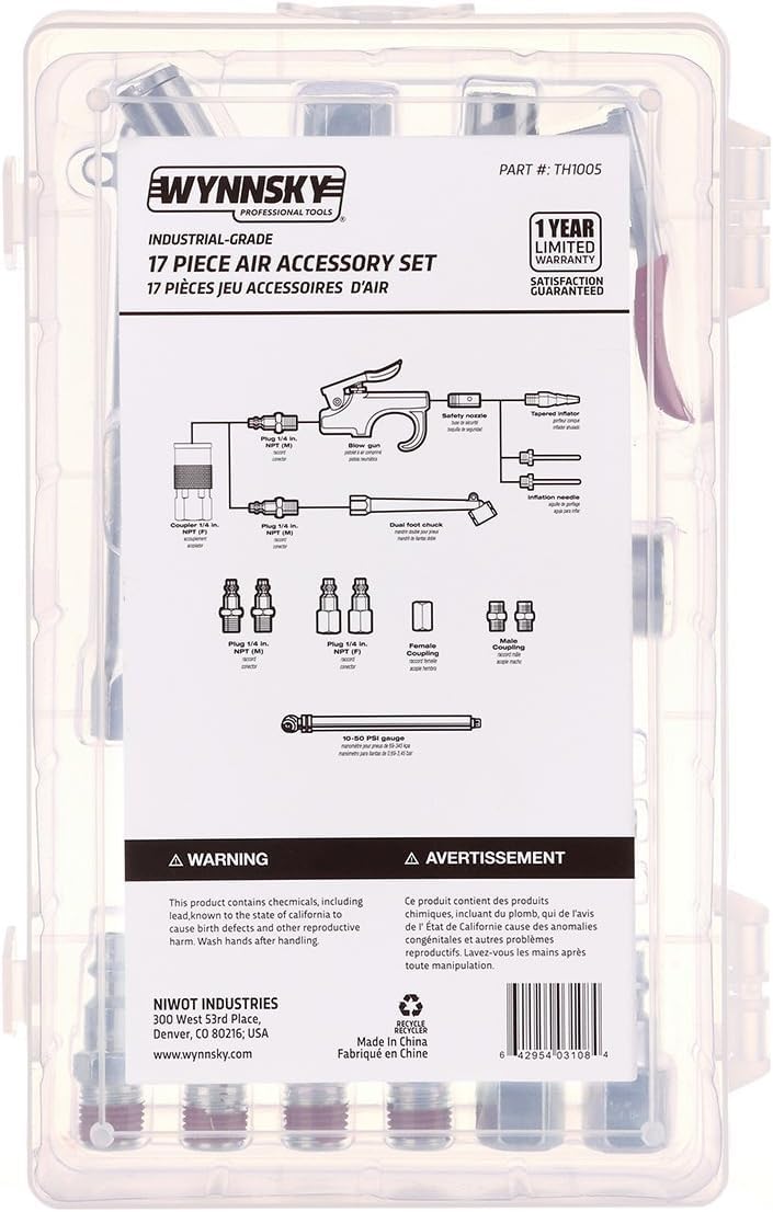 WYNNsky 17-Piece Air Compressor Accessory Kit with 1/4'' Hose Fittings, Blow Gun, Tire Gauge & Air Chuck - Perfect for Tire Inflation, DIY Auto Repair & Workshop Projects