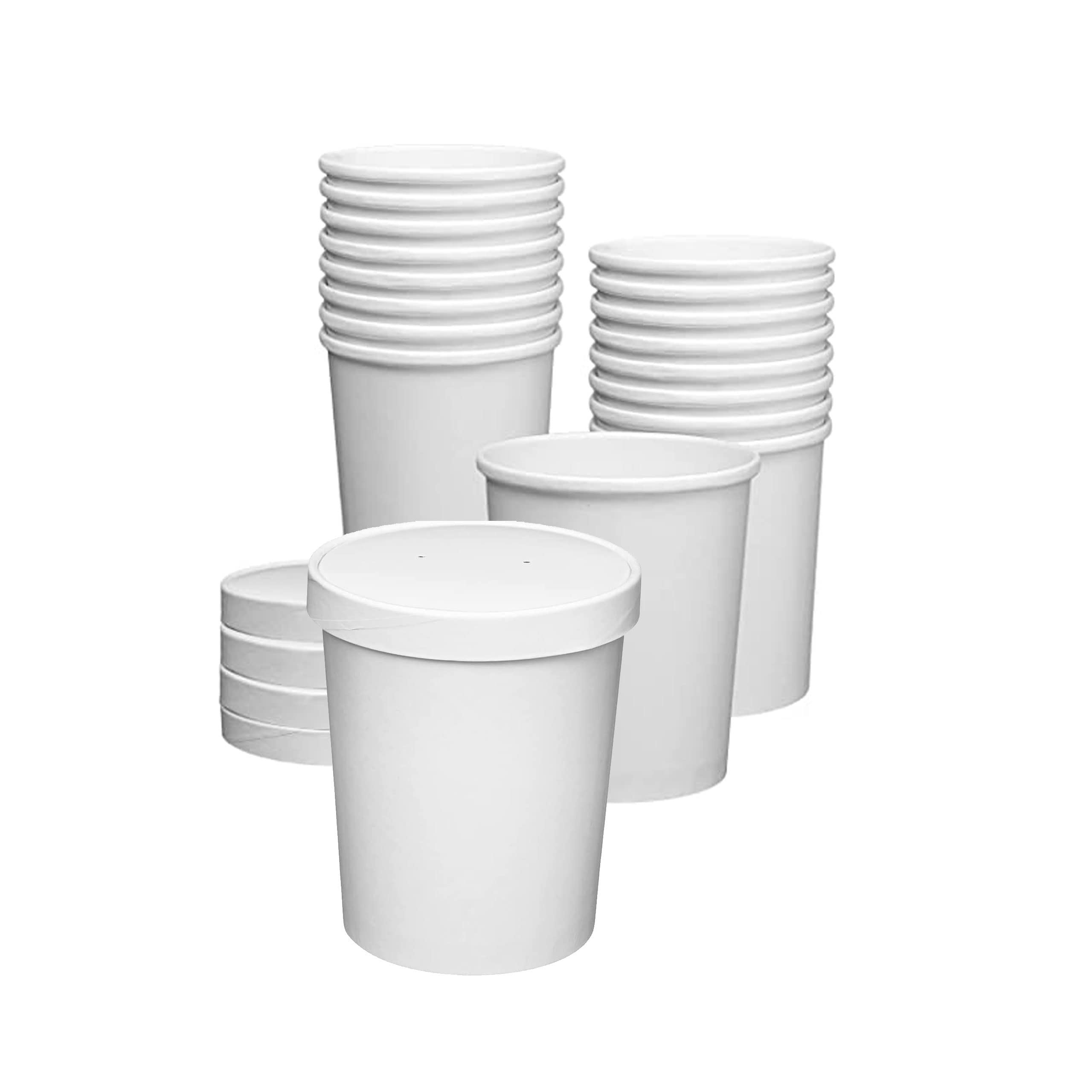 250 Sets White Paper Food Containers with Vented Lids - 32oz Disposable To-Go Soup Bowls & Ice Cream Cups for Catering, Takeout, and Party Serving