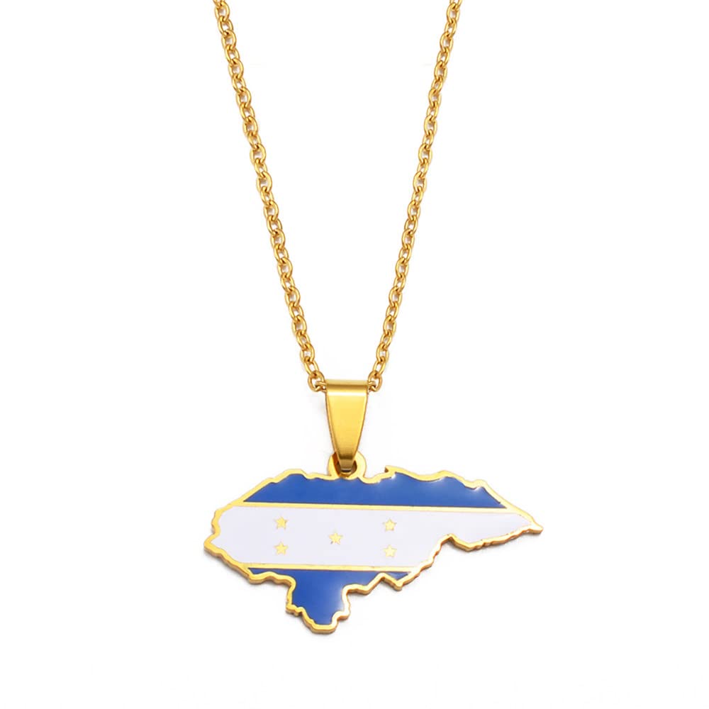RIQWOUQT Women's Gold Honduras Map Flag Pendant Necklace - Stainless Steel Jewelry for Everyday Wear & Special Occasions