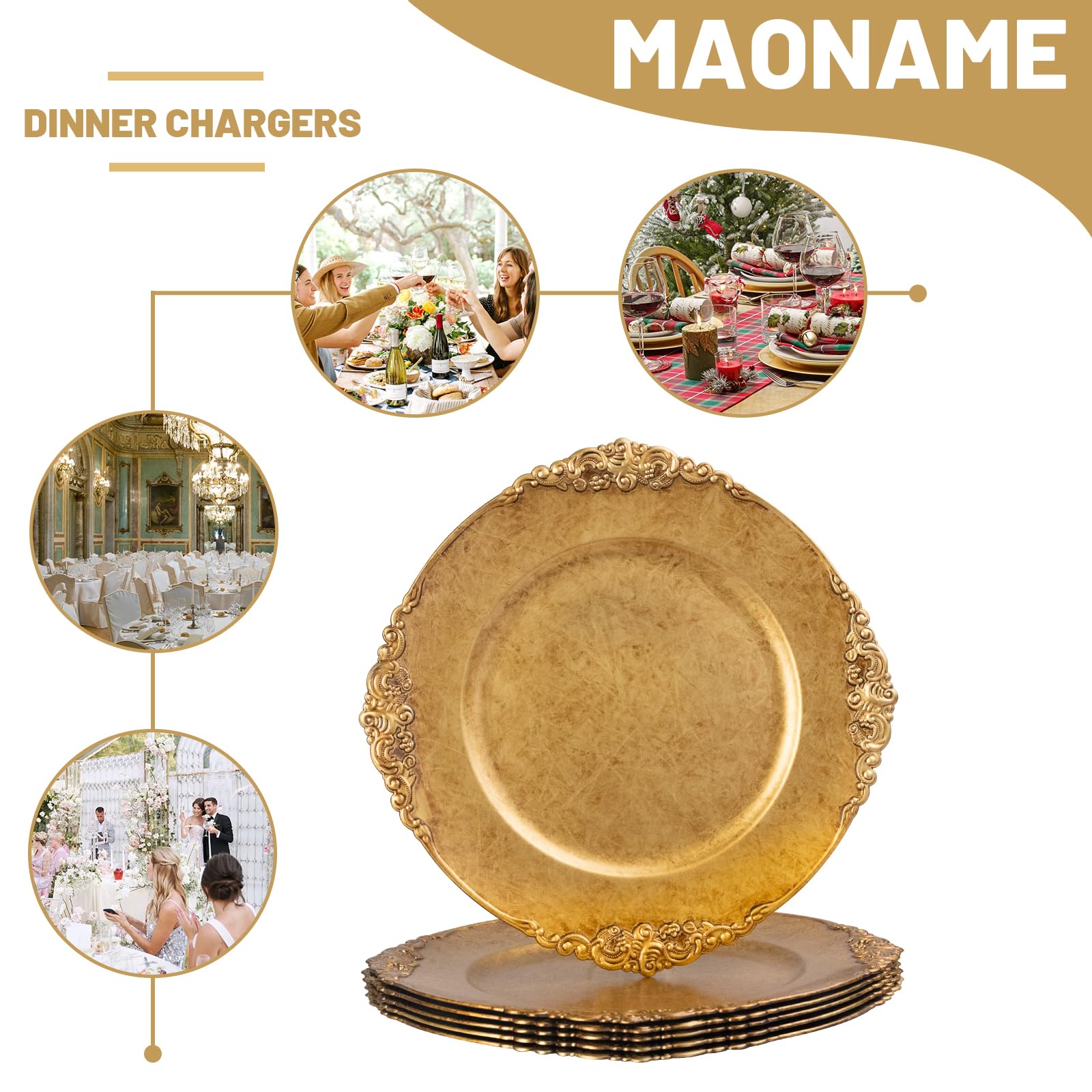Antique Gold Charger Plates Set of 6 - 13