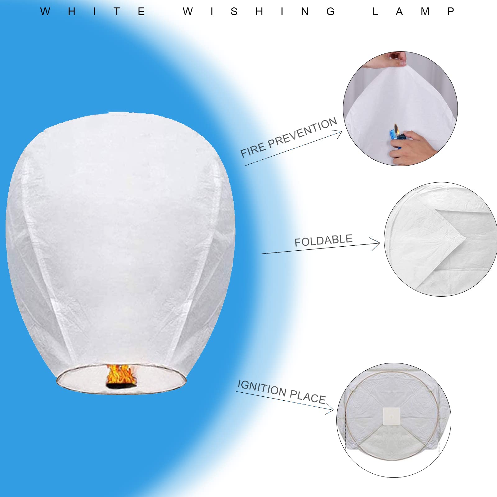 Chinese White Paper Lanterns 5-Pack - Hanging Wedding Decorations, Birthday Party & Memorial Decor, Sky Lanterns for Outdoor Celebrations & Festivals