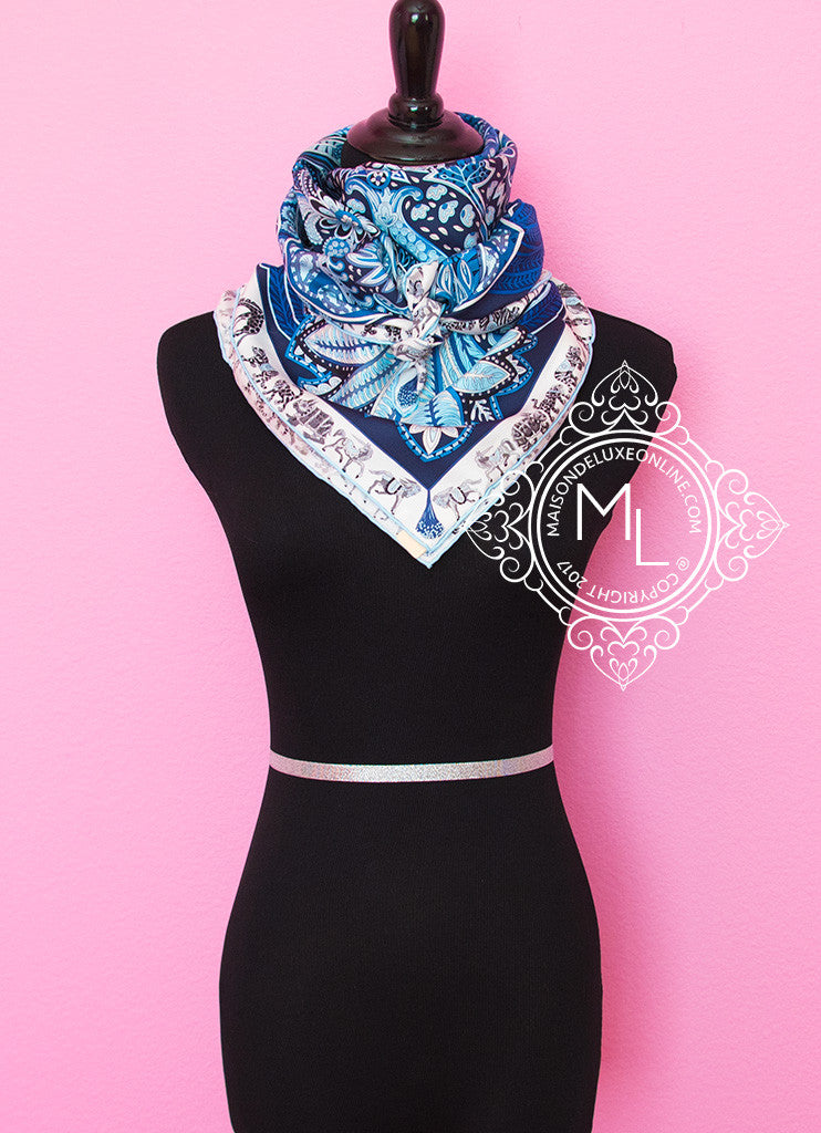 Hermes Marine Twill Silk 90 cm Le Jardin de la Maharani Scarf - Luxury Fashion Accessory for Women, Perfect for Gifts, Parties and Elegant Outfits