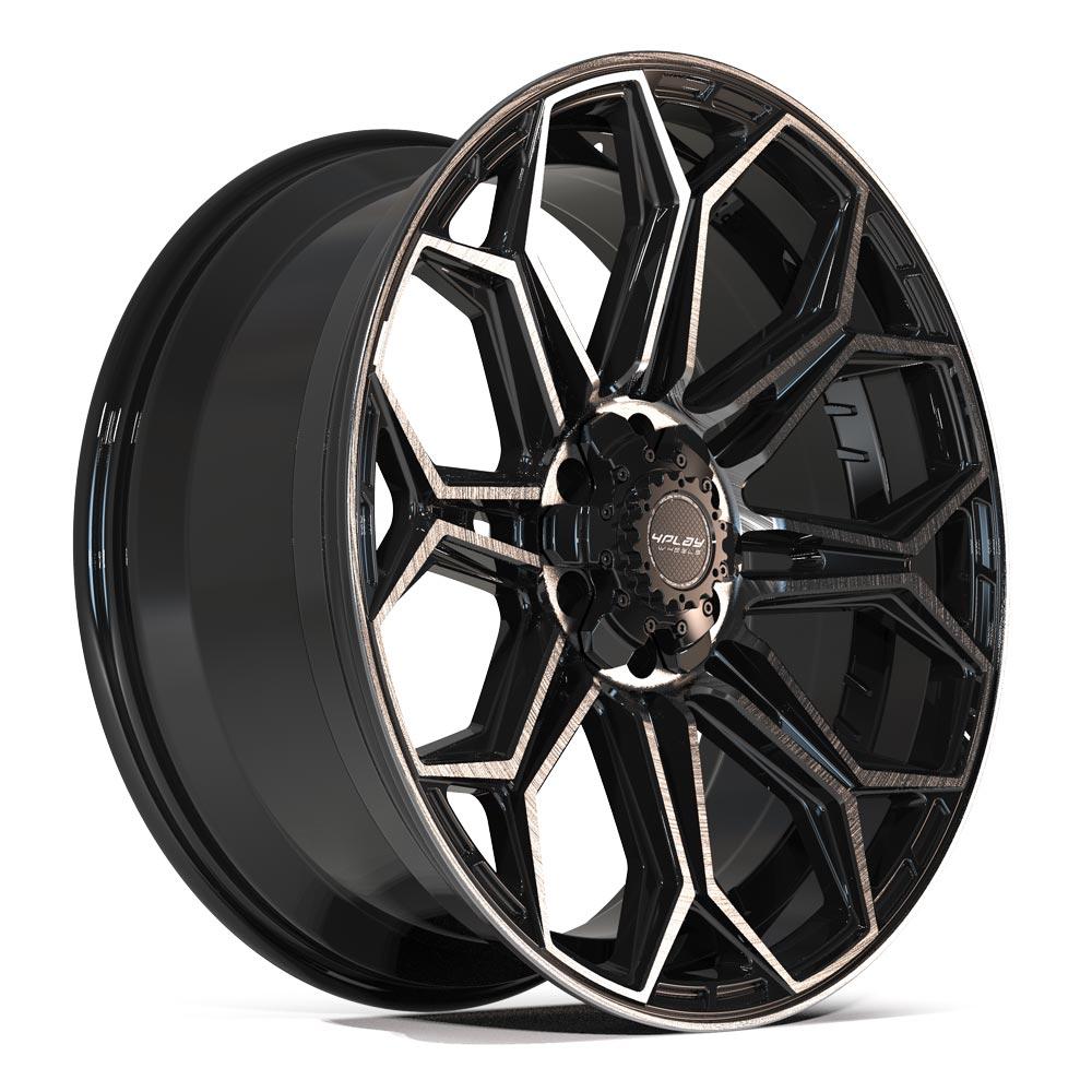 4Play Gen3 4P83 Gloss Black Wheels 22x9.0 +12 Offset - 6x139.7/6x135mm Bolt Pattern - 106.1mm Hub - Brushed Face & Tinted Clear Finish - Perfect for Trucks & SUVs - Off-Road & Street Style Upgrade