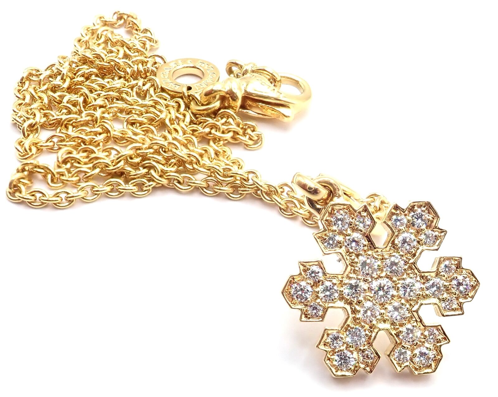 Bulgari Bvlgari Fiocco De Neve Snowflake 18k Gold Diamond Pendant Necklace - Luxury Italian Jewelry for Women, Perfect for Christmas Gifts & Special Occasions