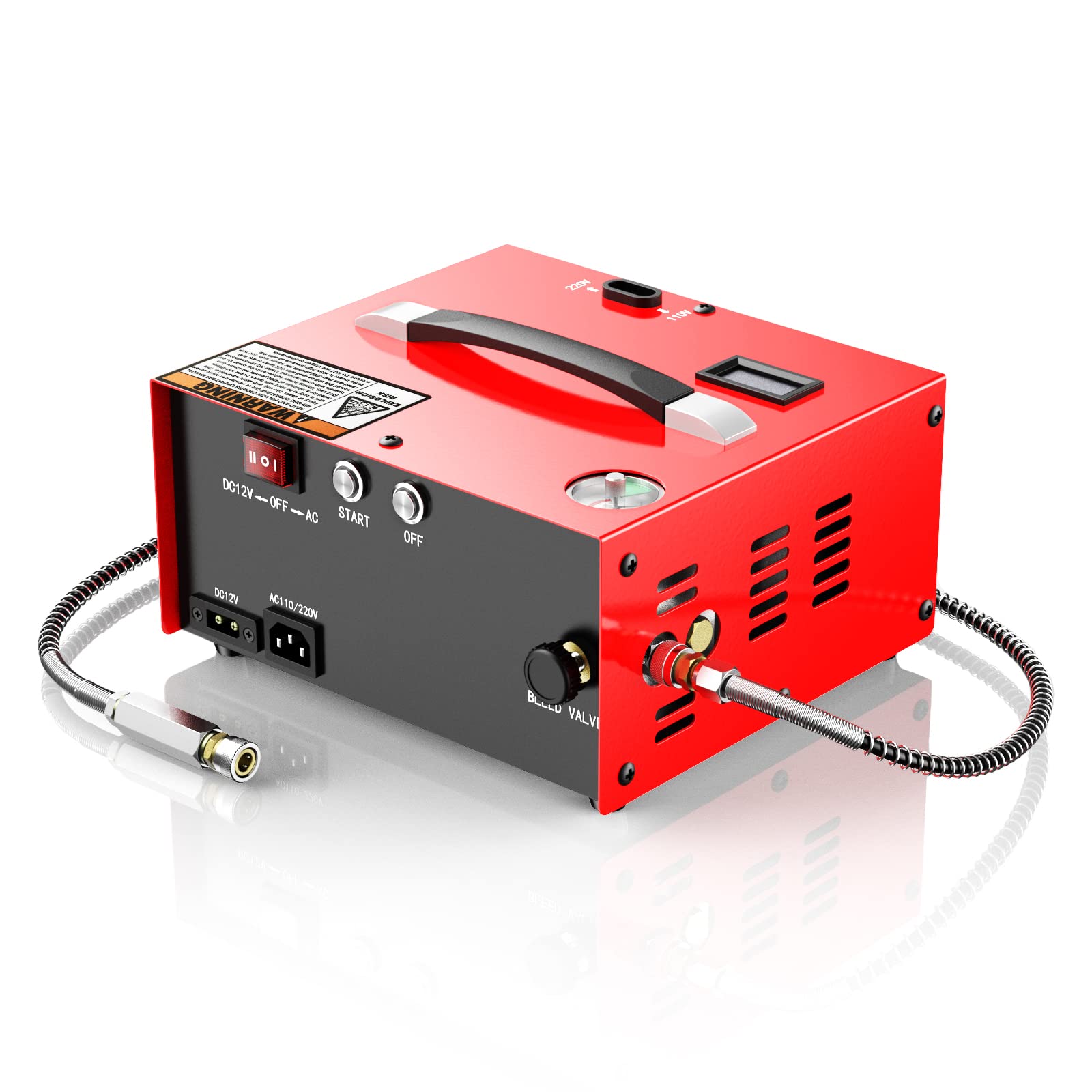 CS1-I PCP Air Compressor - 4500PSI/30MPa High Pressure, Oil-Free & Water-Free, Auto Shutoff, Built-in Power Adapter (110V/220V AC & 12V DC) - Perfect for Air Guns, Paintball Tanks, Scuba Diving & Pneumatic Tools