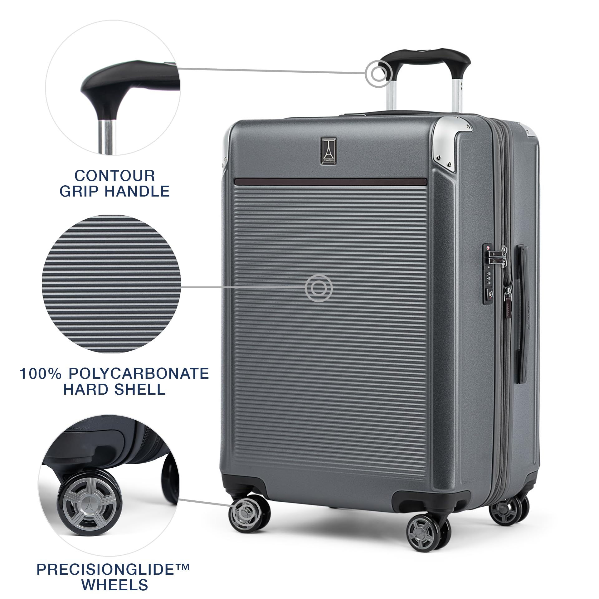 Travelpro Platinum Elite Expandable Hardside Checked Luggage 25-Inch - 8 Wheel Spinner Suitcase with TSA Lock, Durable Polycarbonate Hard Shell - Vintage Grey (Perfect for Business Travel & International Vacations)