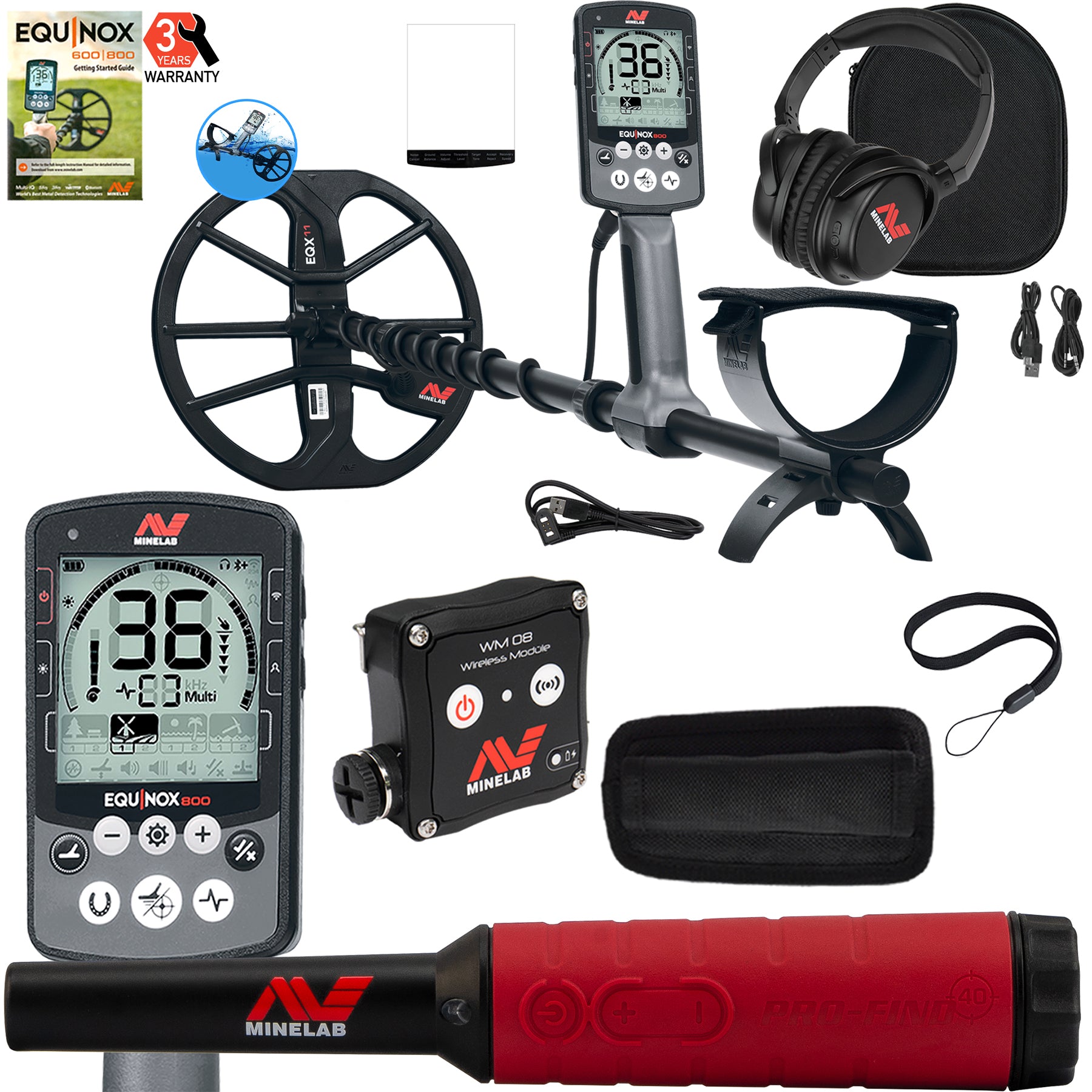 Minelab EQUINOX 800 Multi IQ Waterproof Metal Detector with Pro Find 40 Pinpointer - Professional Gold & Treasure Hunting for Beach, Field & Outdoor Adventures