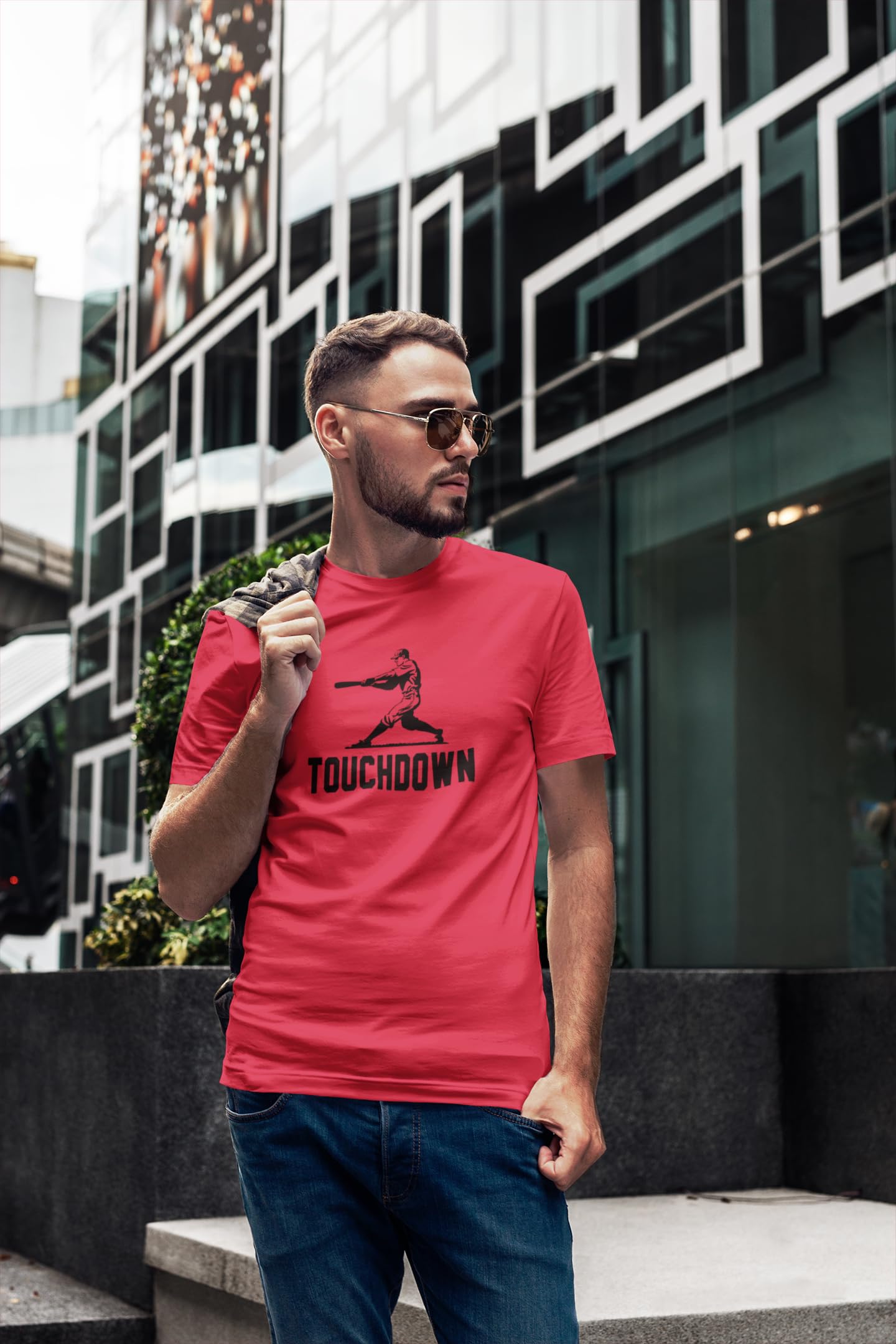 Funny Baseball Graphic Tee for Men - Pop Threads Touchdown Player Sports T-Shirt - Perfect for Game Day, Sports Fans & Casual Wear