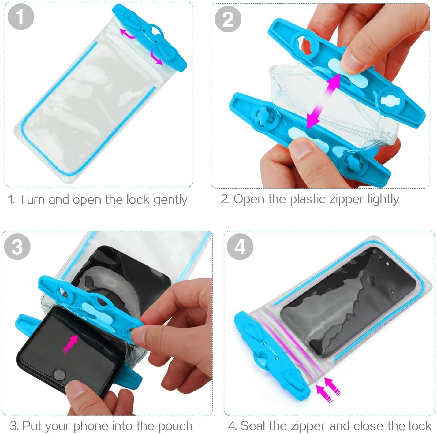 4 Pack Universal Waterproof Phone Case Dry Bag - IPX8 Waterproof Pouch with Neck Strap & Luminous Design for iPhone 16/15/14/13/12 Pro/Plus/XS Max/SE, Galaxy S24/S23/Note, Google Pixel, LG & HTC - Perfect for Swimming, Beach, Kayaking & Outdoor Water Activities