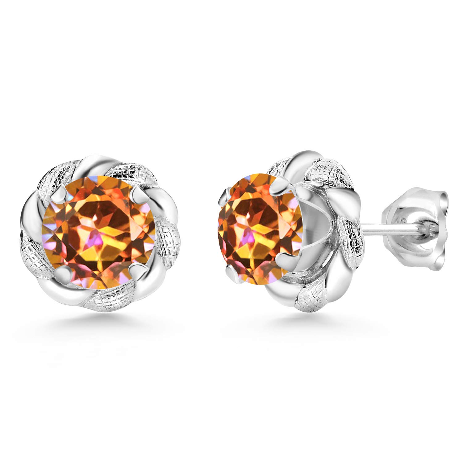 Gem Stone King 925 Sterling Silver 6MM Round Gemstone Birthstone Flower Stud Earrings for Women & Men - Perfect Gift for Birthday, Anniversary & Special Occasions