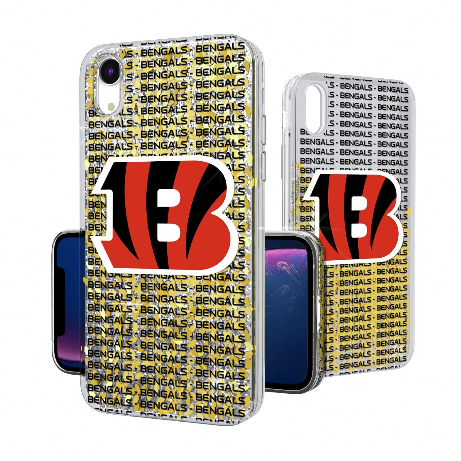 Cincinnati Bengals Glitter iPhone Case - Text Backdrop Design - Perfect for Game Day, Parties & Showcasing Team Spirit