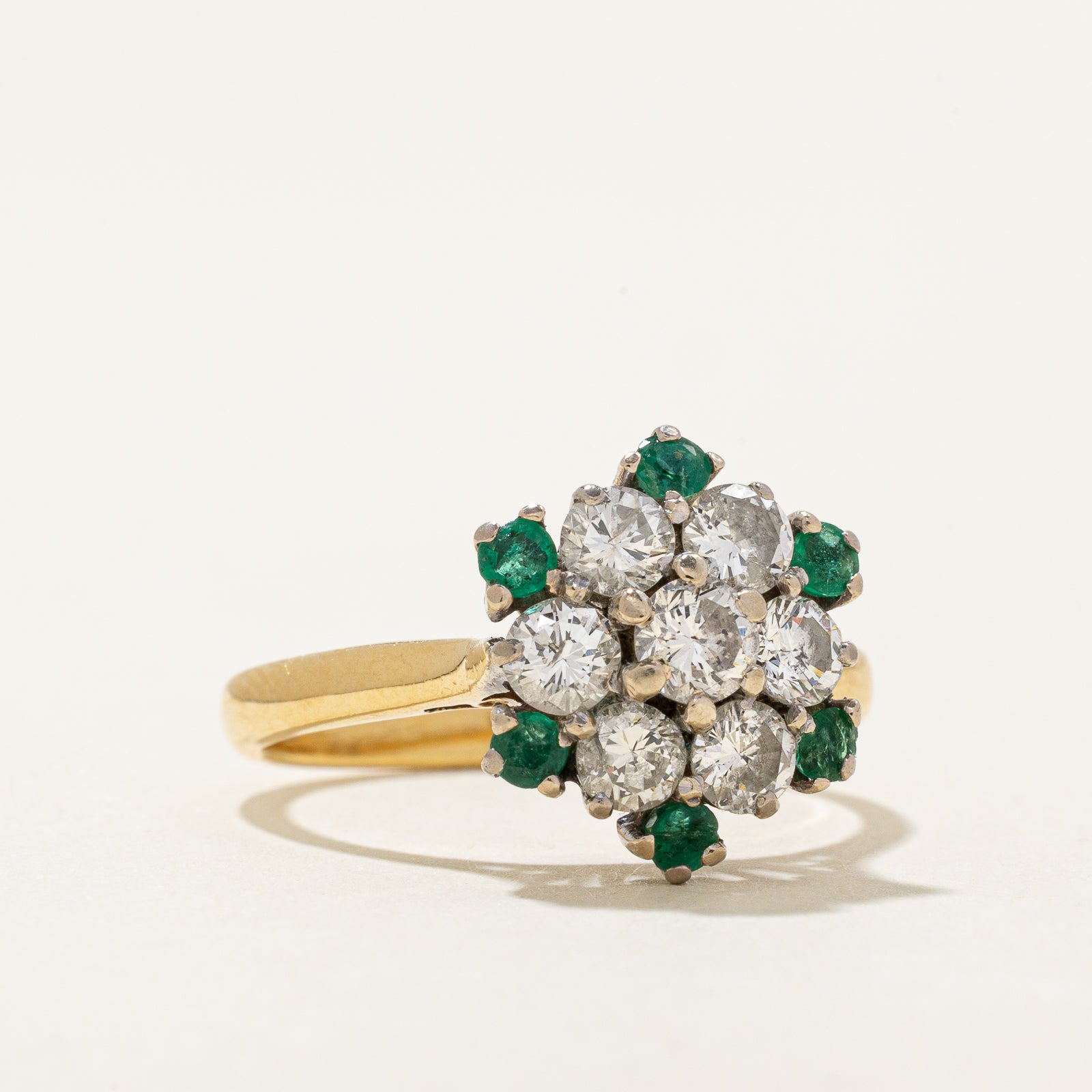 Emerald & Diamond Cluster Ring - 0.24ctw & 1.05ctw - Size 7.25 - Elegant Wedding, Engagement & Anniversary Jewelry Gift for Women