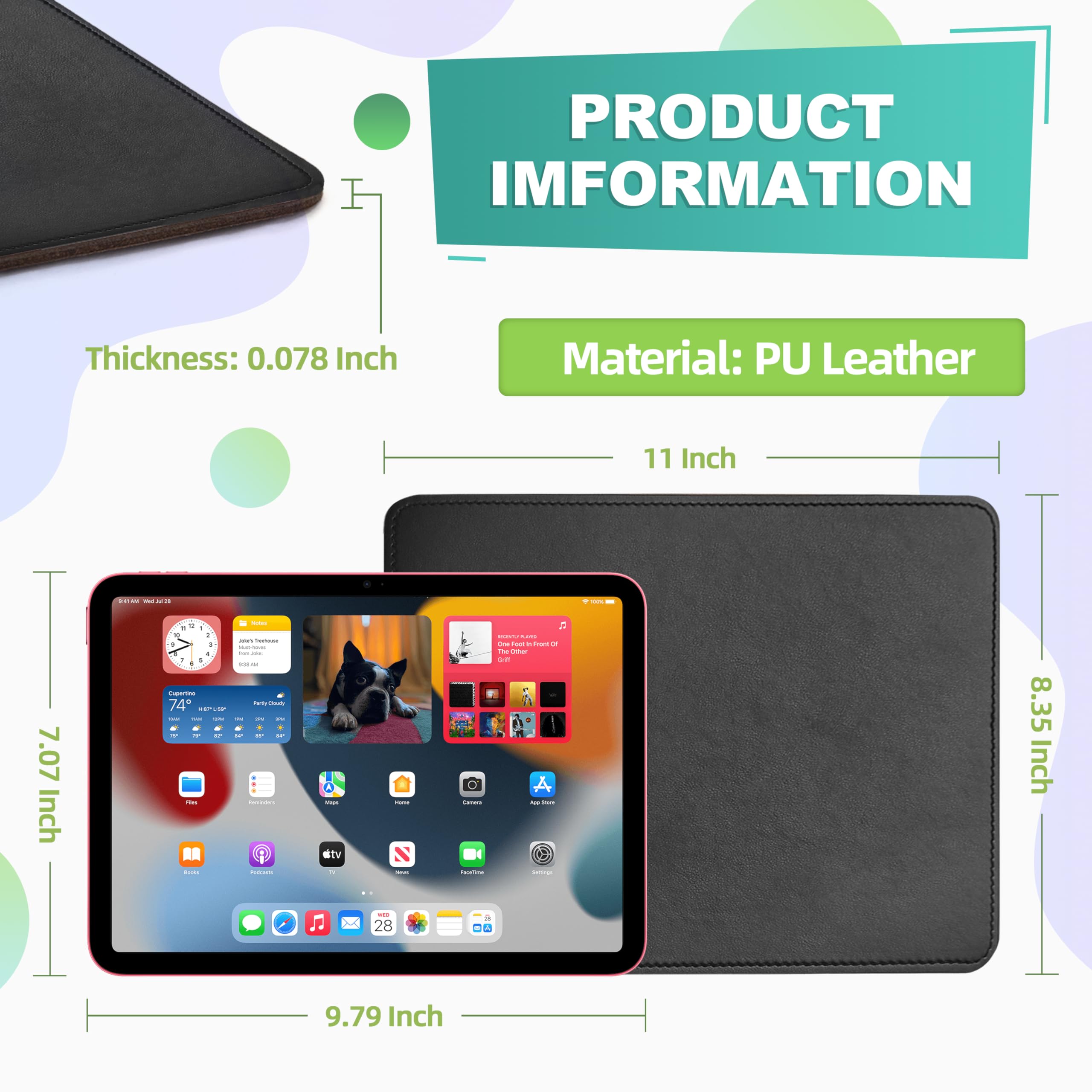 Premium PU Leather Mouse Pad with Stitched Edge & Non-Slip Microfiber Base - Waterproof Desk Mat for Computer, Laptop, Gaming (8x11 Inch, Black) - Perfect for Office, Home & Gaming Setup