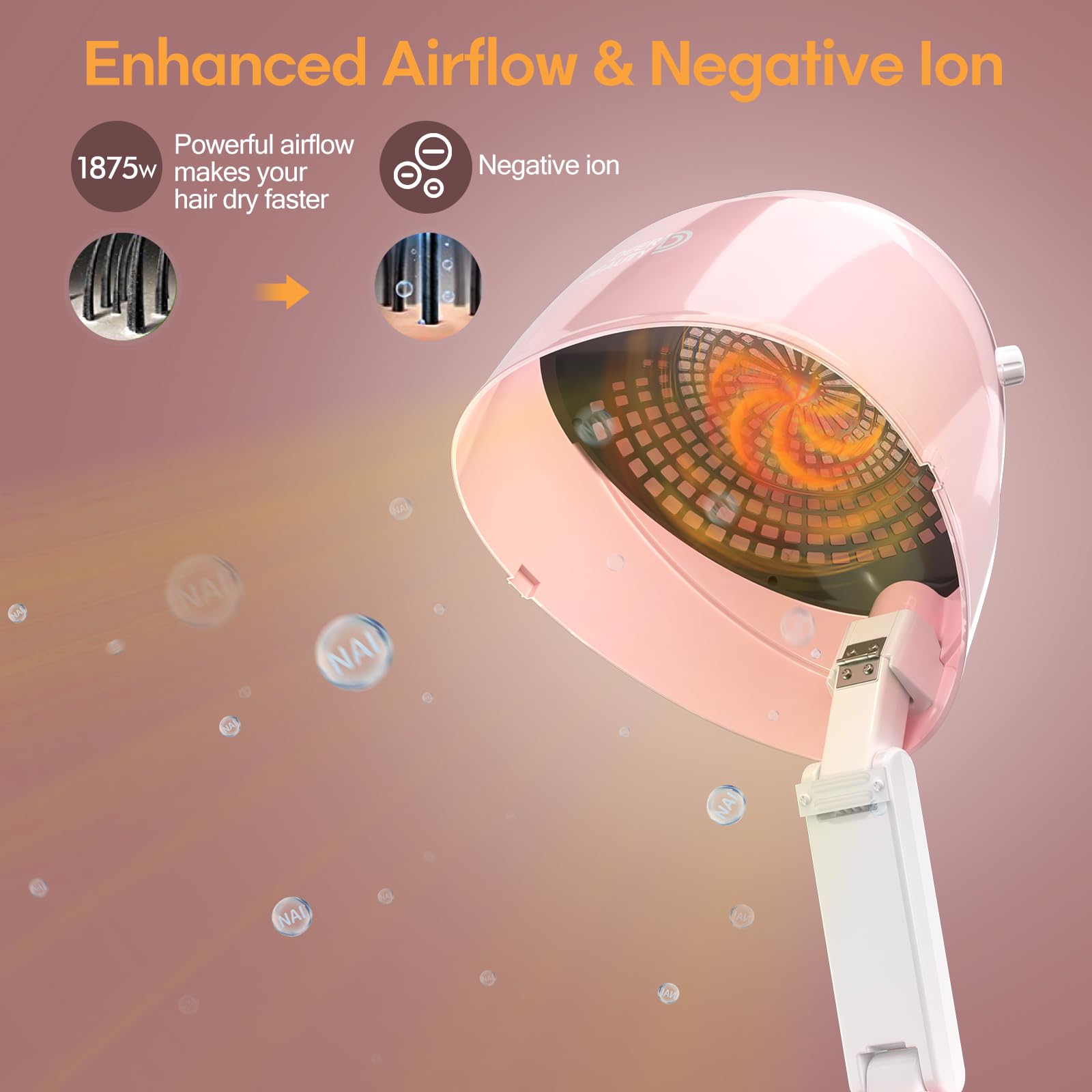 1875W Professional Bonnet Hair Dryer with 3 Heat Settings & Ceramic Tourmaline Technology - Portable Hooded Hair Dryer for Women, Home & Salon Use (Pink) | Perfect for Salon Styling, Home Hair Care & Quick Drying