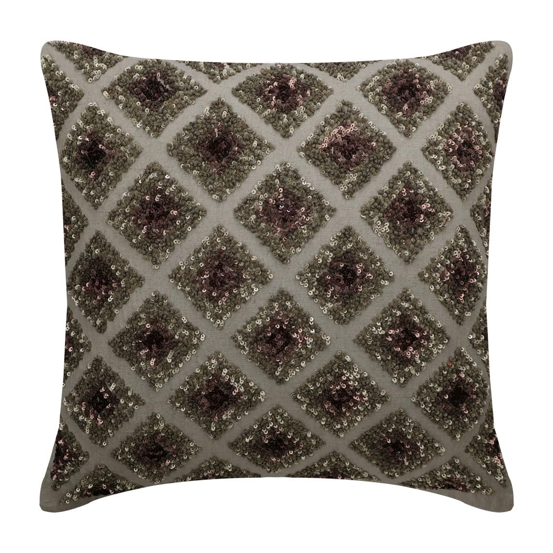 HomeCentric 26x26 Inch Gray Linen Sequins & Lattice Throw Pillow Cover - Geometric Pattern Modern Cushion Sham for Sofa, Bed, Living Room Decor - Perfect for Easter & Winter Seasons (65x65 cm)