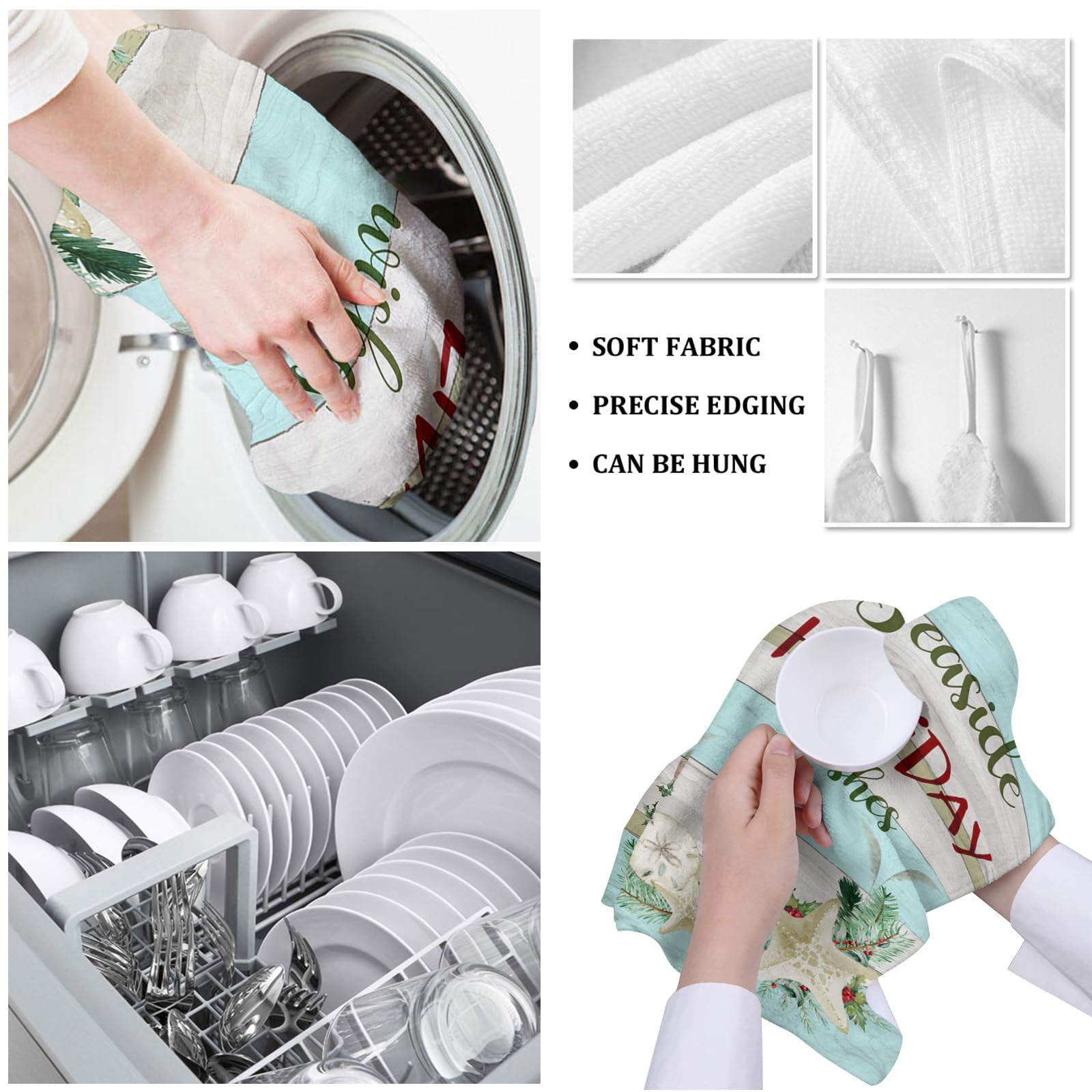 Fast Drying Microfiber Kitchen Towel Set - 18x28 Inch Coastal Christmas Dish Cloths & Tea Towels (Set of 2) | Perfect for Holiday Cooking, Bar Cleaning & Coastal-Themed Home Decor