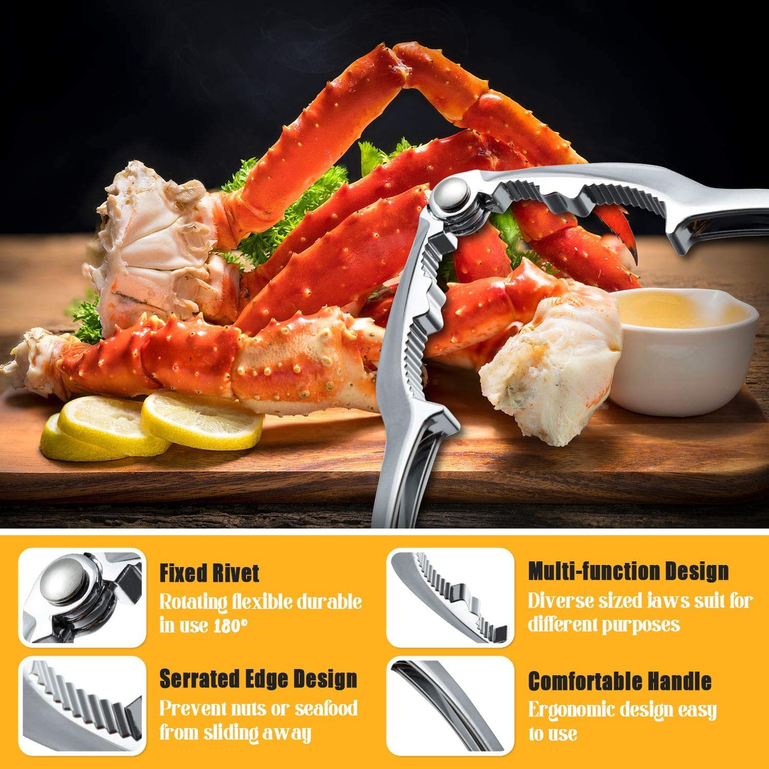13-Piece Lobster Crackers and Picks Set - 3 Stainless Steel Crab Crackers & 10 Seafood Forks - Nut & Crab Leg Crackers - Dishwasher Safe - Perfect for Seafood Boils, Dinner Parties & Beach Picnics