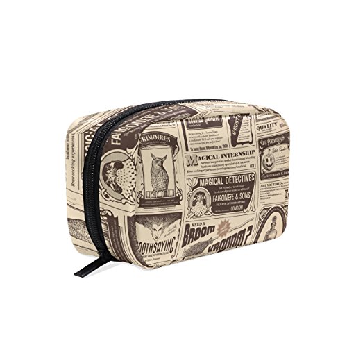YZGO Waterproof Cosmetic Pouch - Vintage Newspaper Print Makeup Bag Organizer for Travel | Compact Toiletry Case for Women, Perfect for Gym, Vacation & Daily Use