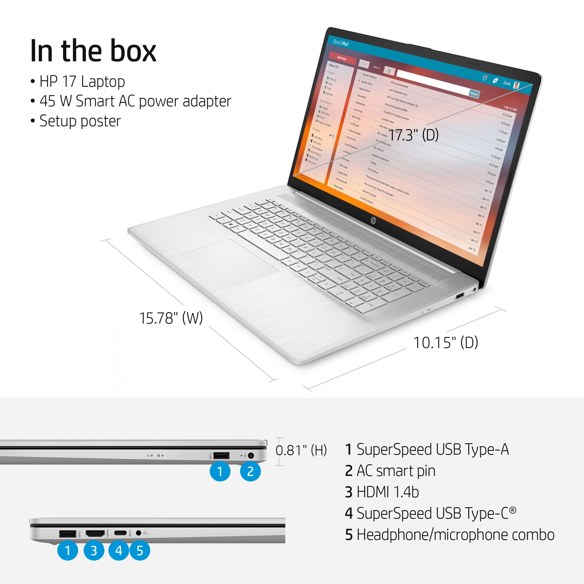 HP 17-inch Laptop with Windows 11 | AMD Ryzen 5 5500U Hexa-Core Processor | 17.3