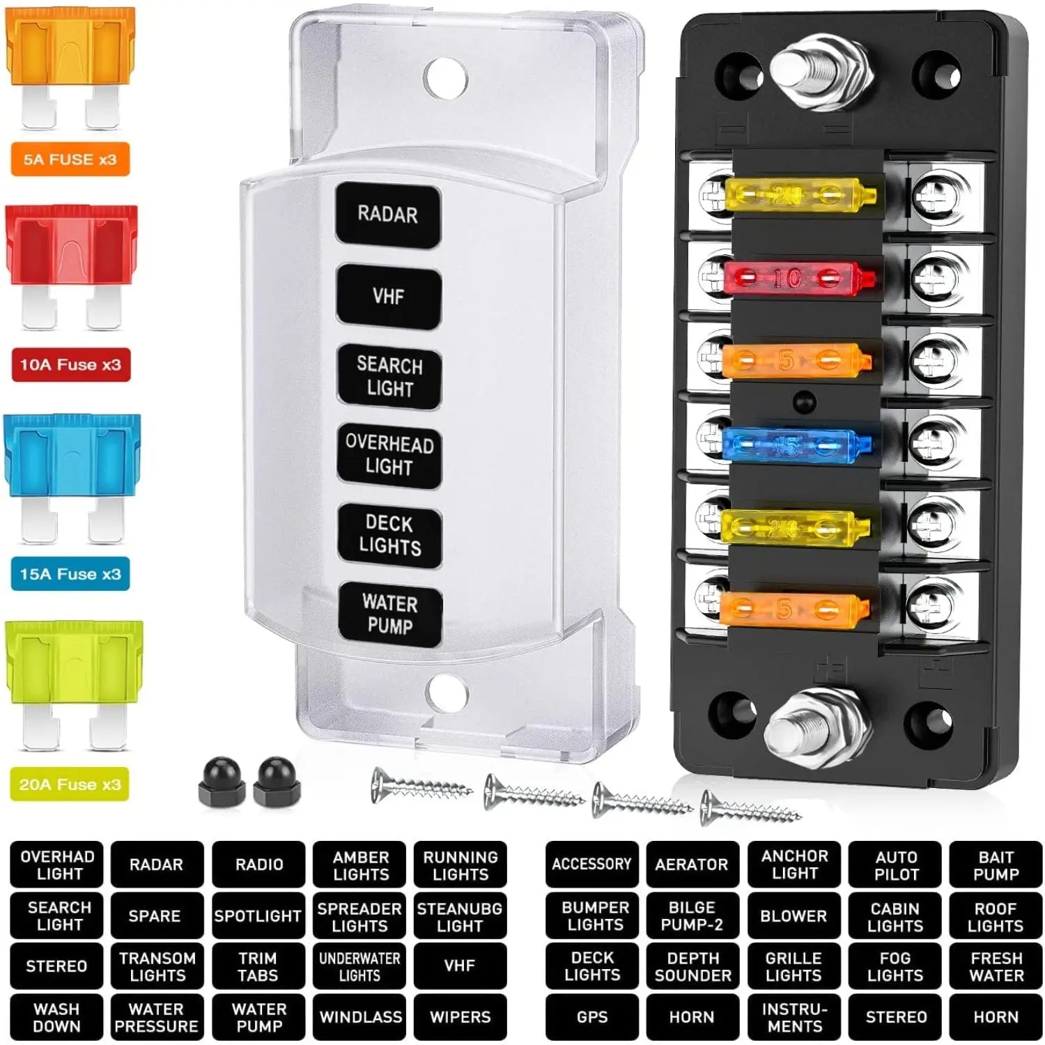 6 Way Fuse Block with LED Indicator - Waterproof Blade Fuse Box for Car, Boat, RV & Marine - Perfect for Automotive Electrical System Upgrades & DIY Projects