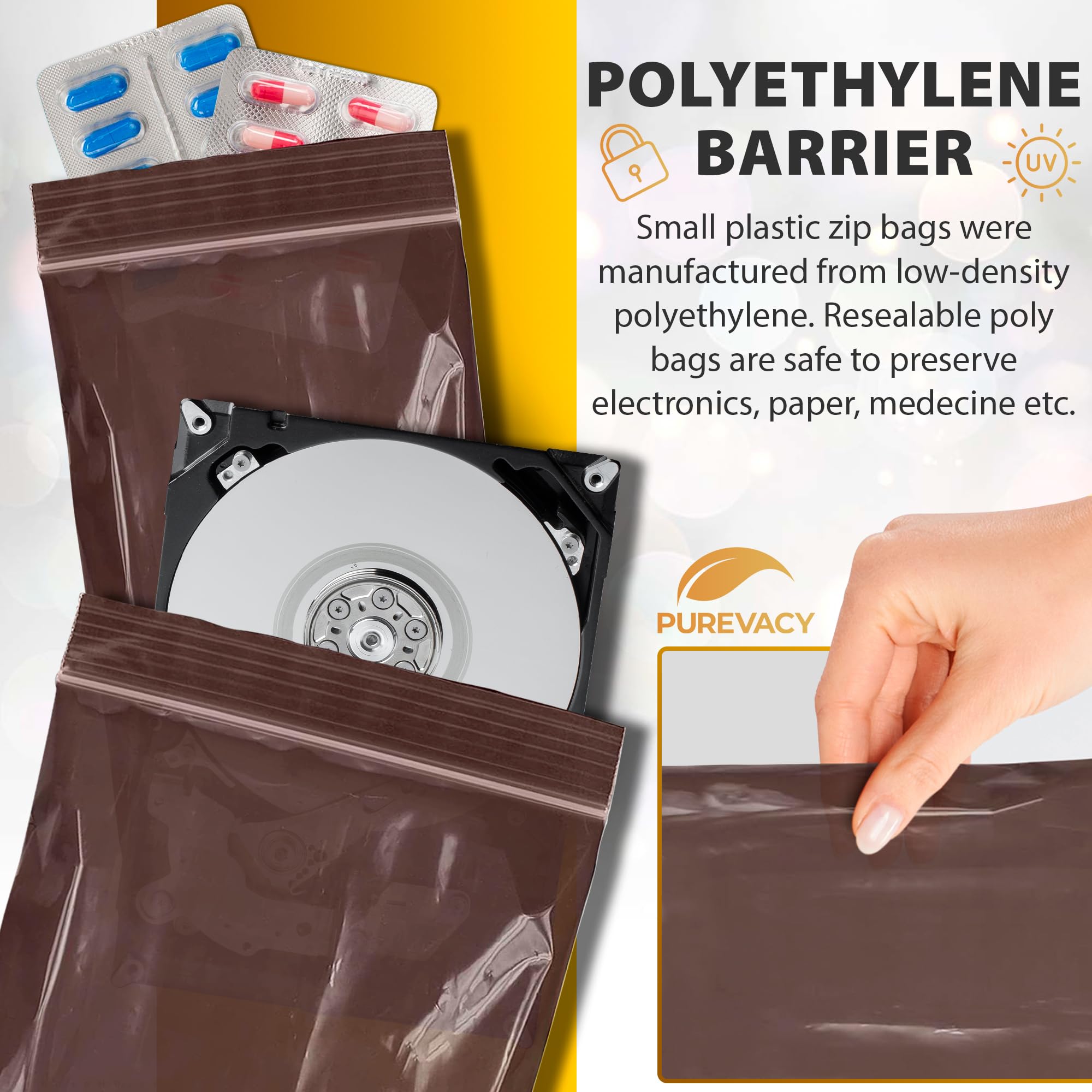 Amber Reclosable Plastic Zip Bags 2.5