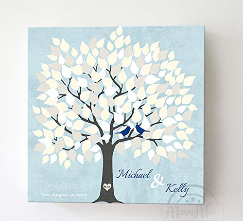 Personalized Wedding Tree Guest Book - Unique Bridal Shower Gift for 100-150 Signatures - 24x24 Inch Aqua Canvas Wall Art - Perfect for Wedding Receptions, Anniversaries & Home Decor